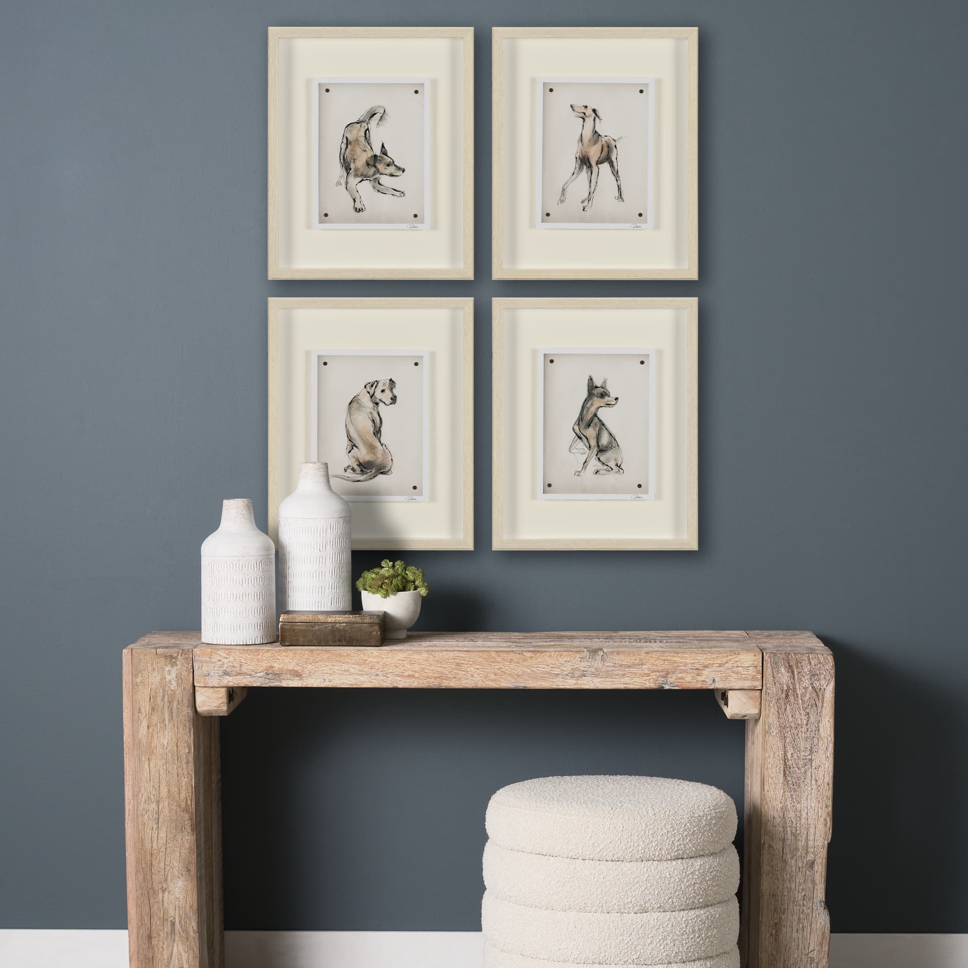 Playful Pup I by Mercana Studio Hand Embelished Framed Artwork Matted under Glass — in a styled room