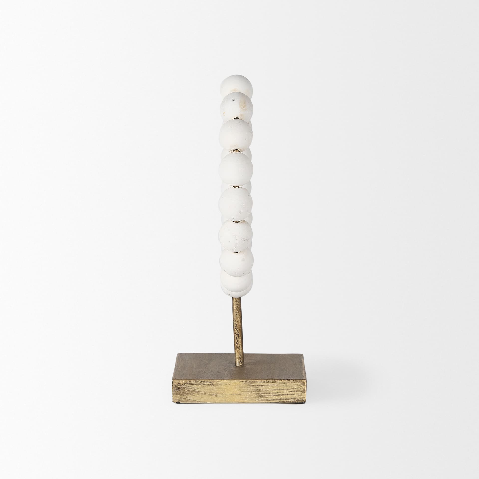 Pontchartrain I (Small) 9L x 5W White Beaded Broken Sphere Decorative Object W/ Gold Base — product photograph