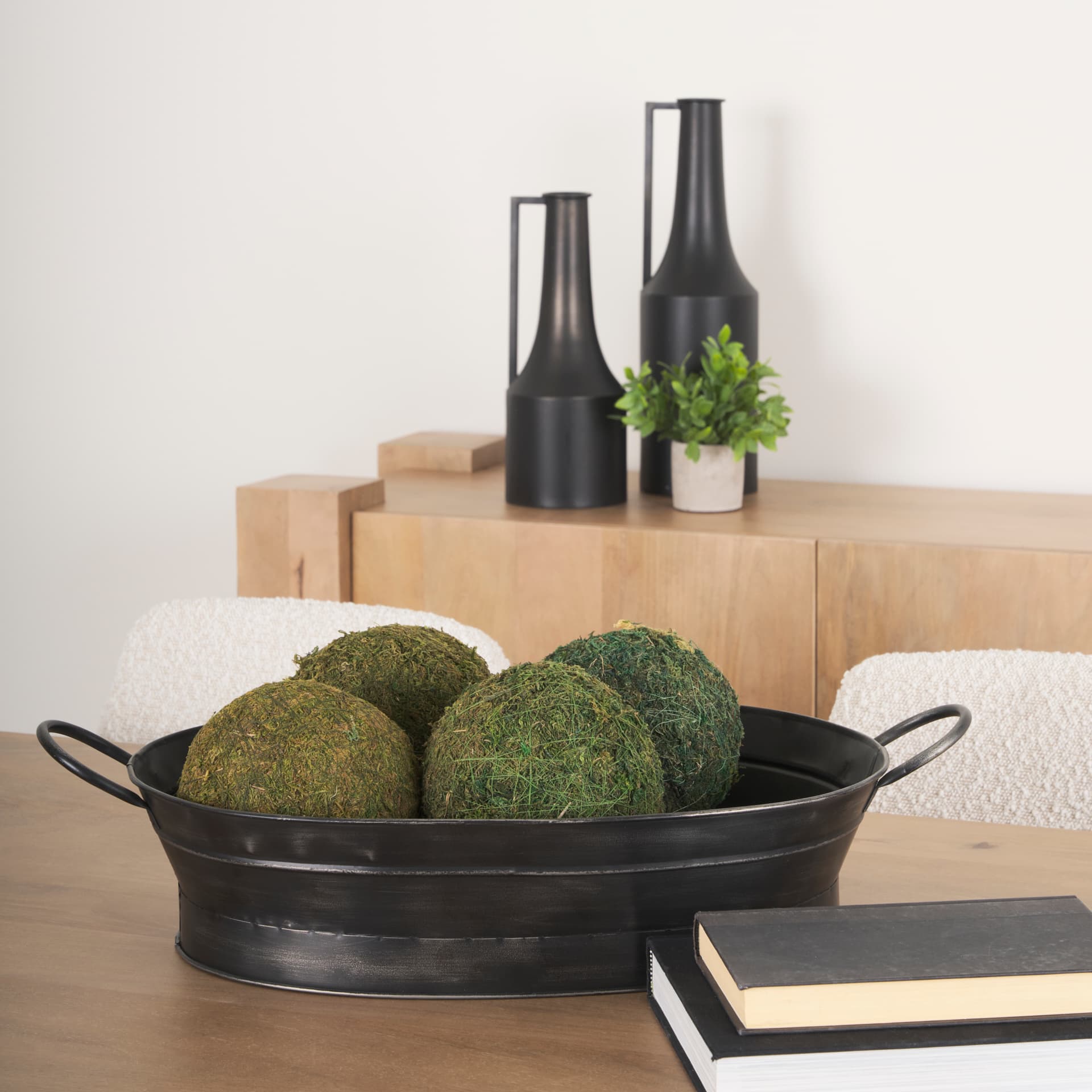Reno 20L x 14W Black Metal Vintage Inspired Basket — in a styled room