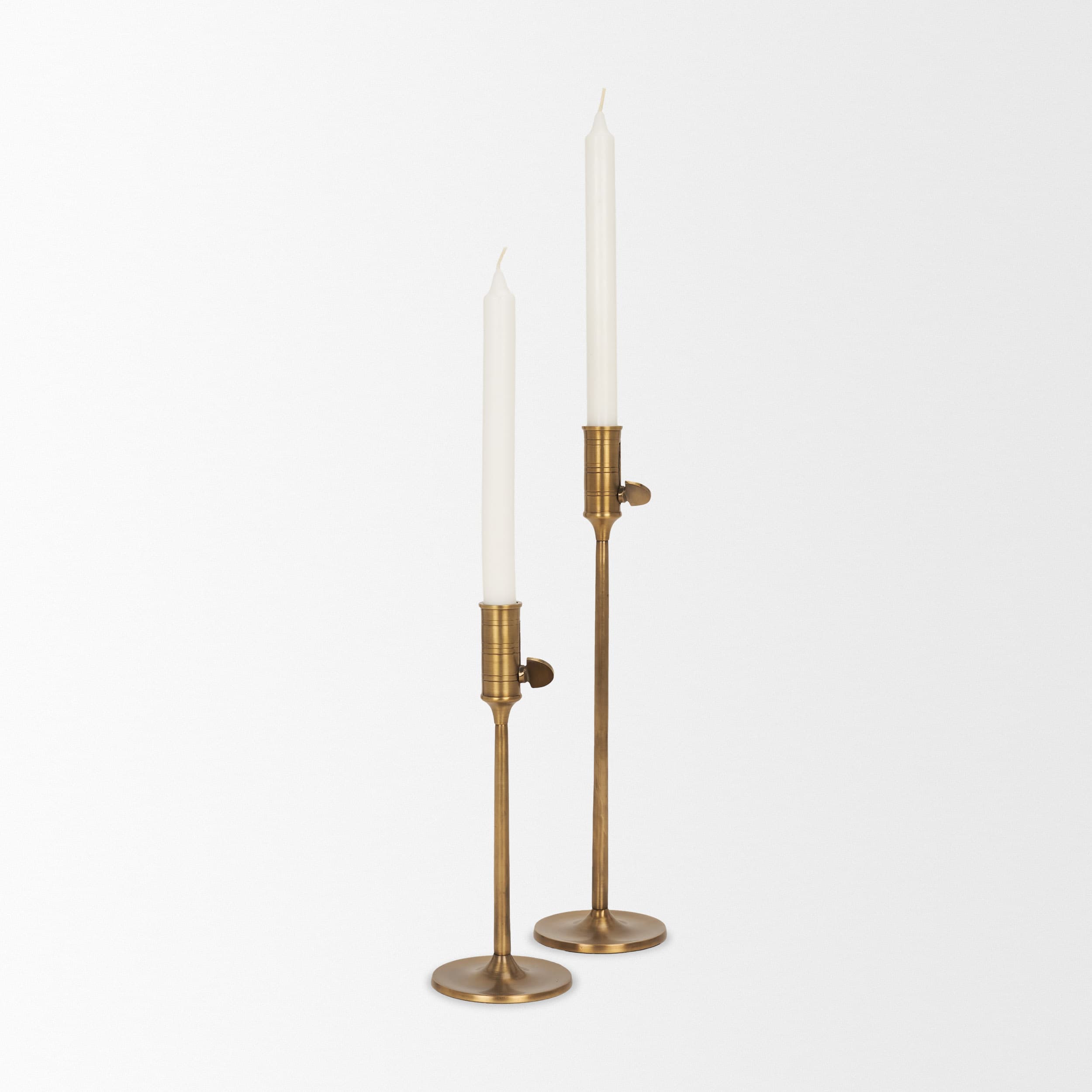 Chantria Large Solid Natural Brass Adjustable Taper Candle Holder — product photograph