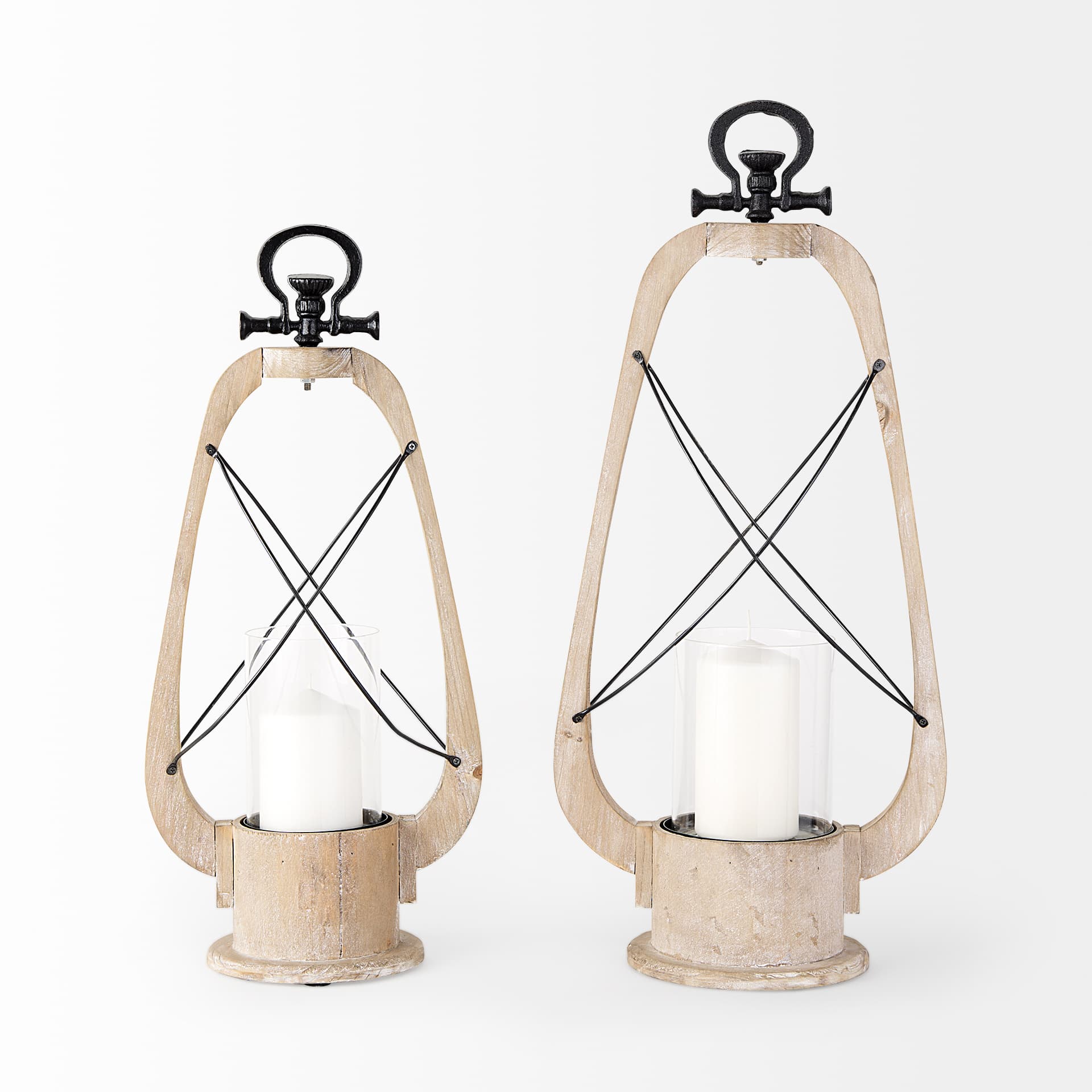 Zain I Small Brown Wooden Vintage Inspired Candle Holder Lantern — product photograph
