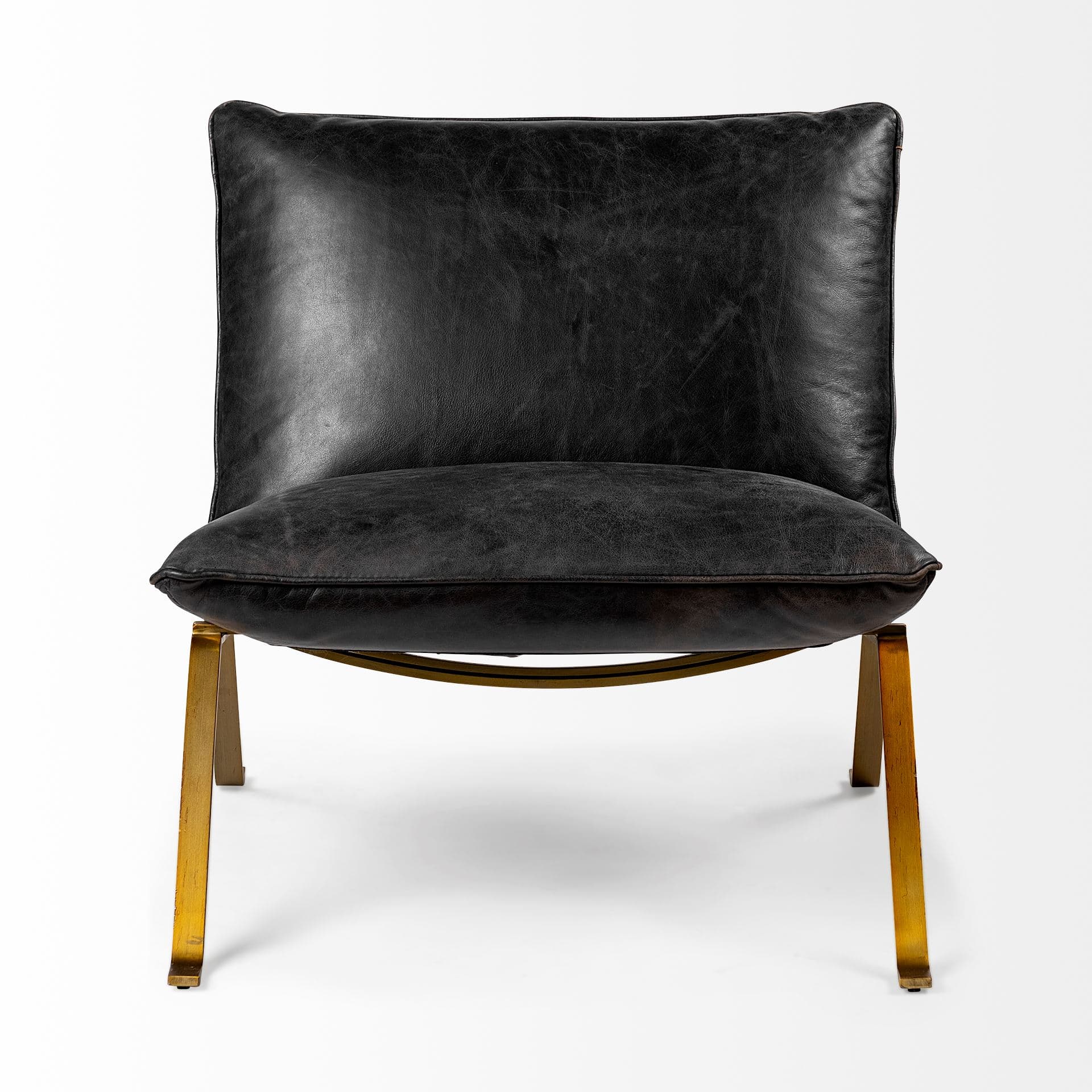 Flavelle II Black Leather Cushion Seat and Solid Iron Base Accent Chair — product photograph