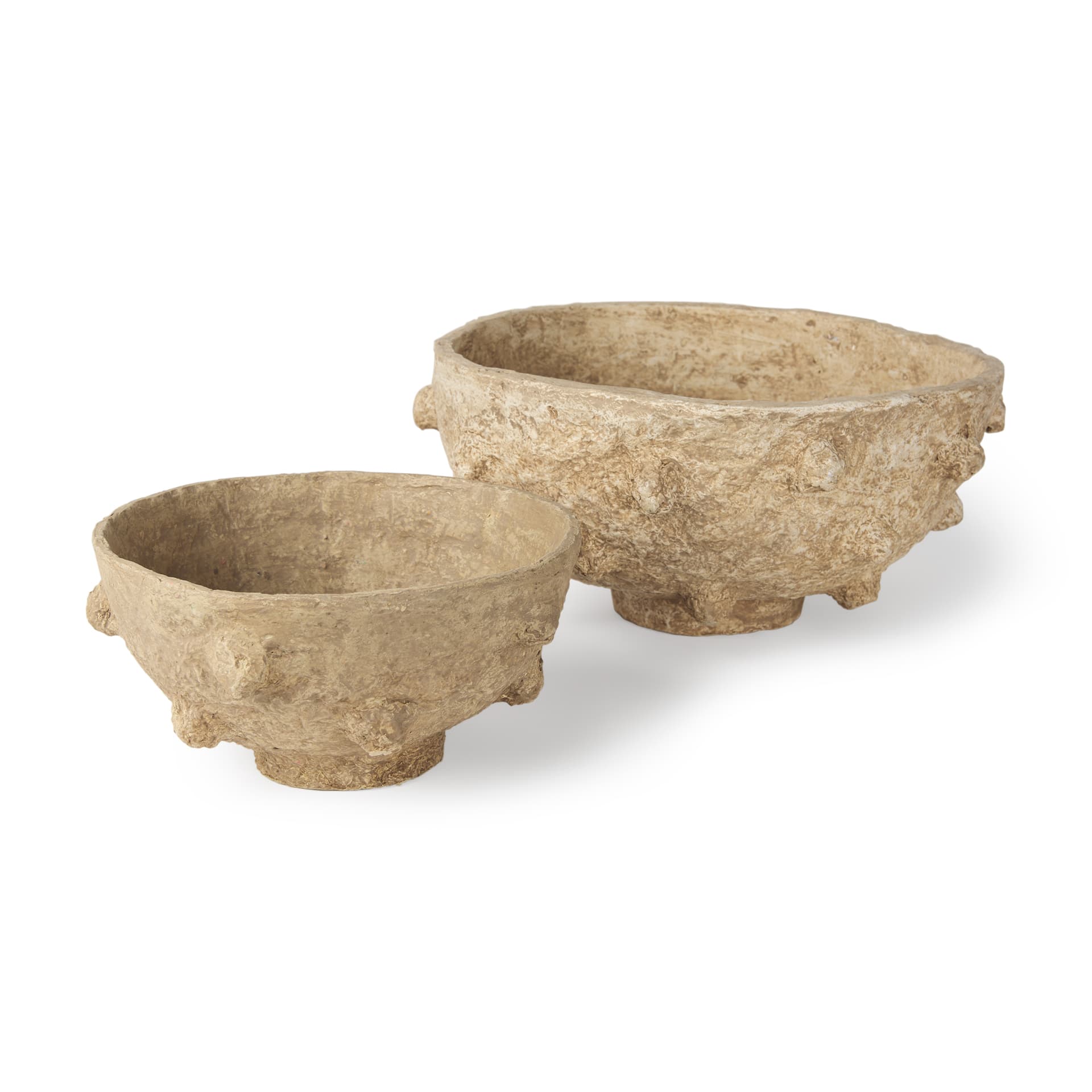 Sonam Set of 2 Beige Paper Mache Spiked Bowls — product photograph