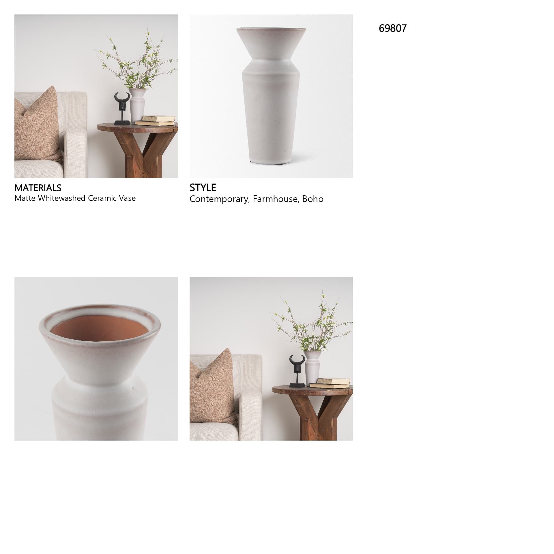 Esme 4.5L x 4.5W x 10.4H Whitewashed Ceramic Vase — in a styled room