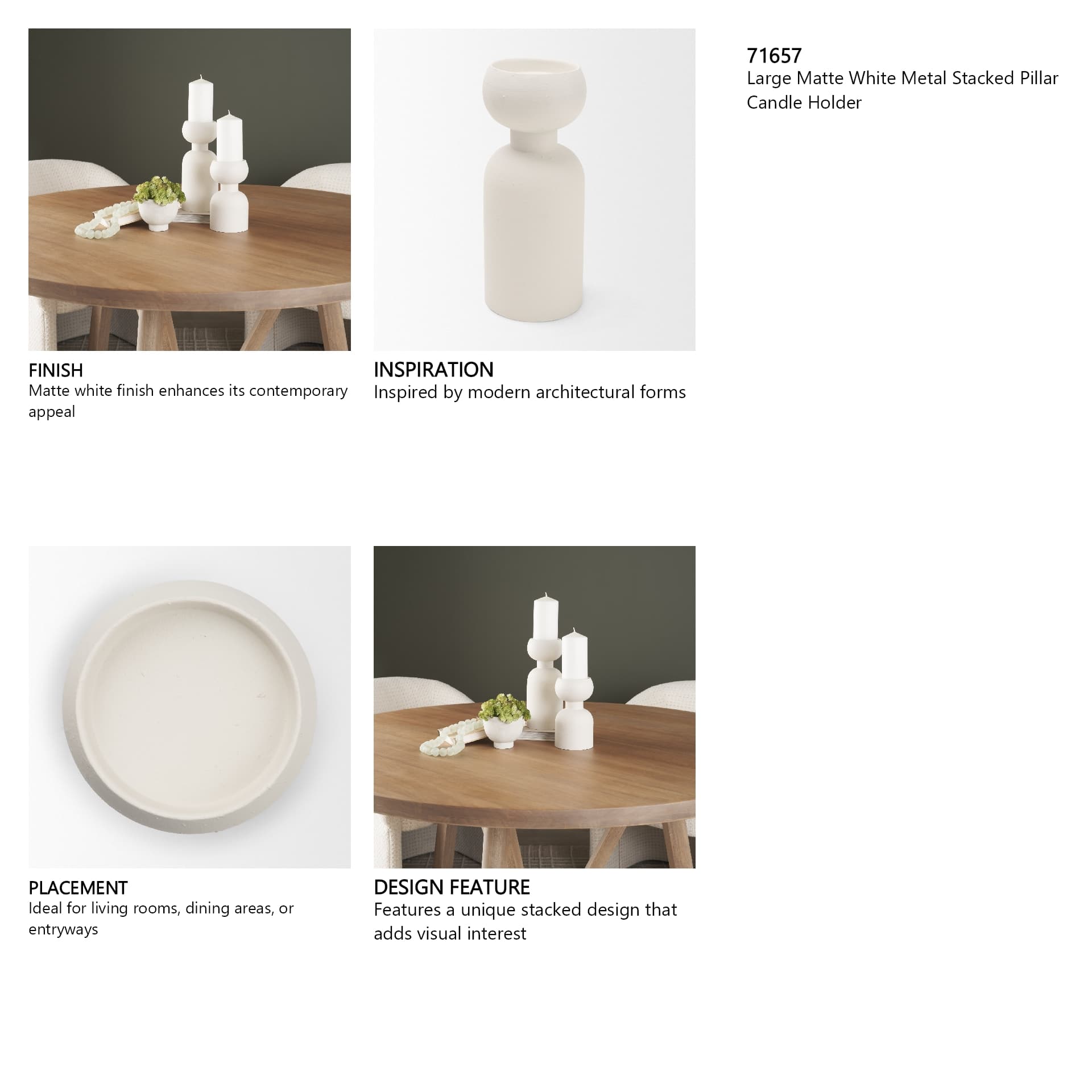 Pelar Large Matte White Metal Stacked Pillar Candle Holder — in a styled room