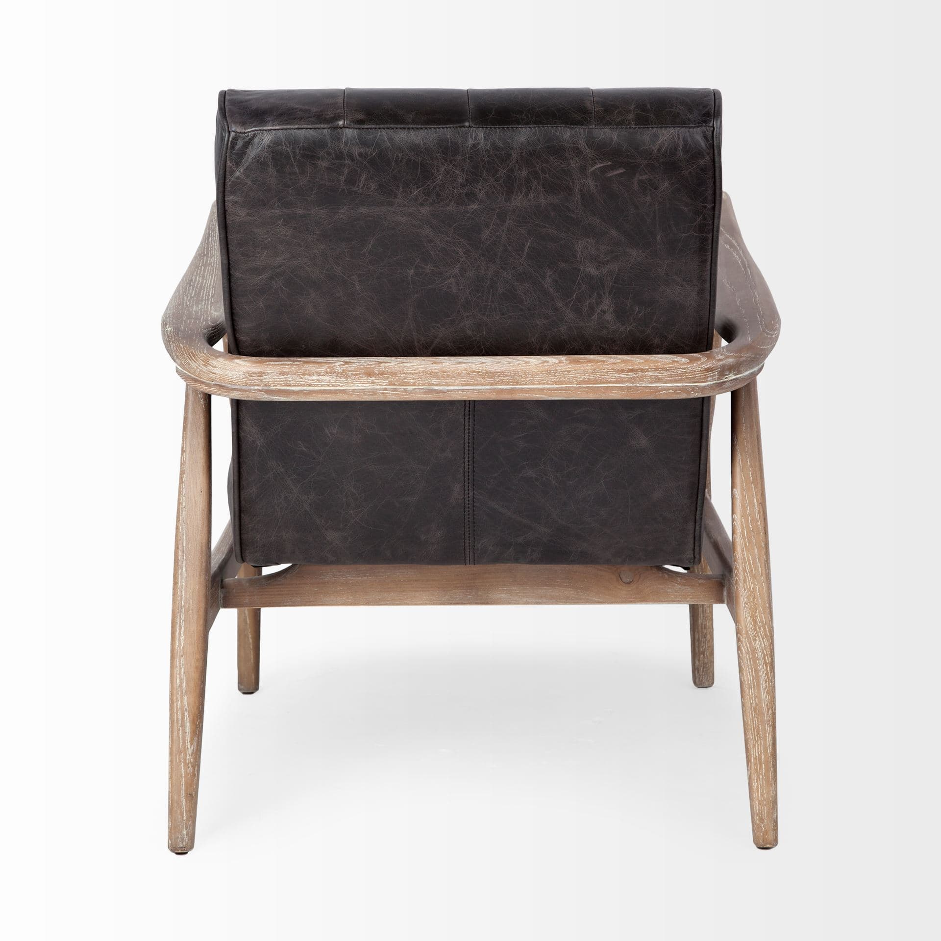 Phineas Black Leather W/ Brown Wooden Frame Accent Chair — product photograph