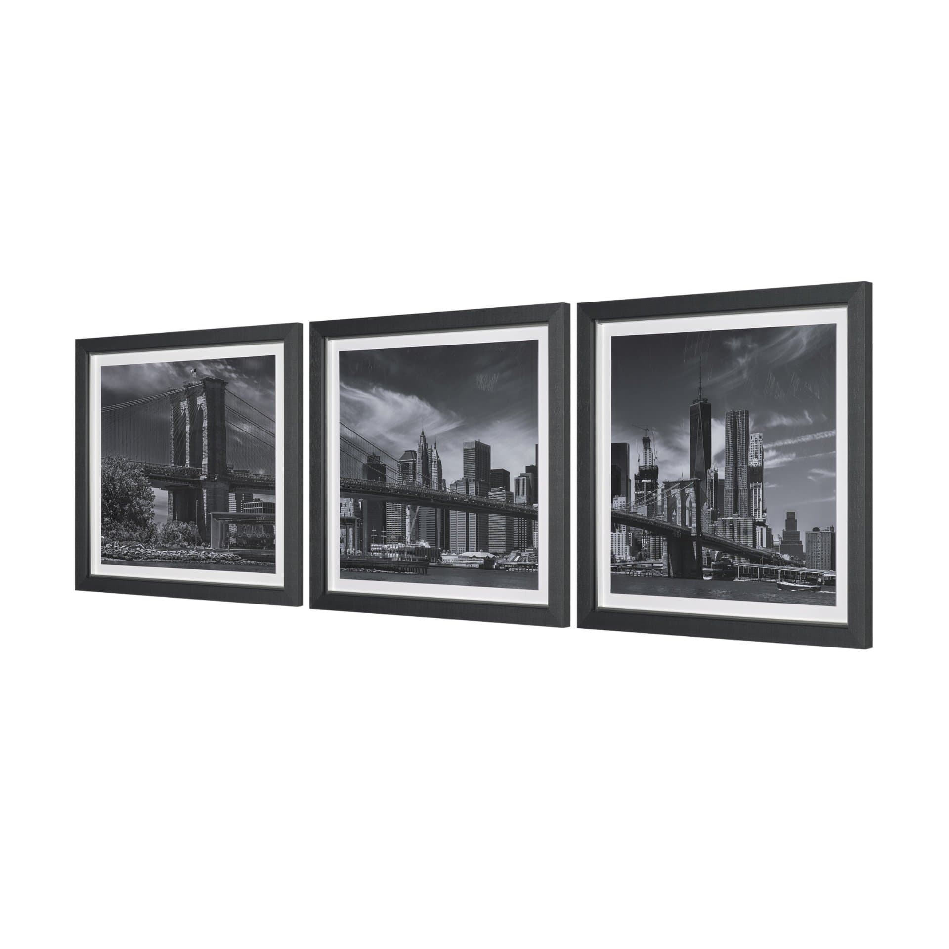Brooklyn Bridge (Set of 3) by Richard Silver Textured Framed Art Print Matted under Glass — product photograph