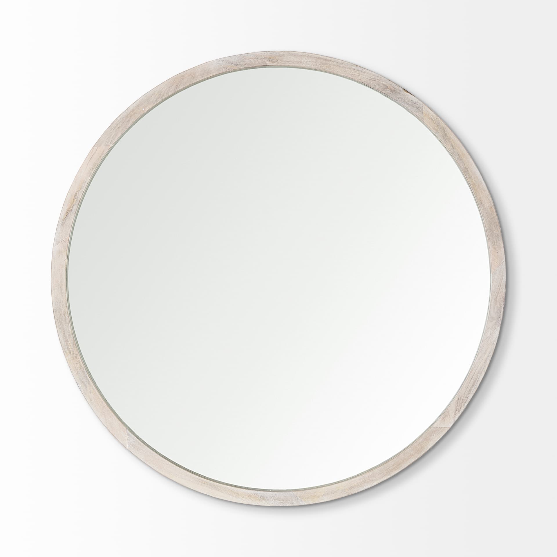Gambit 46" Round White Wash Wood Frame Wall Mirror — product photograph