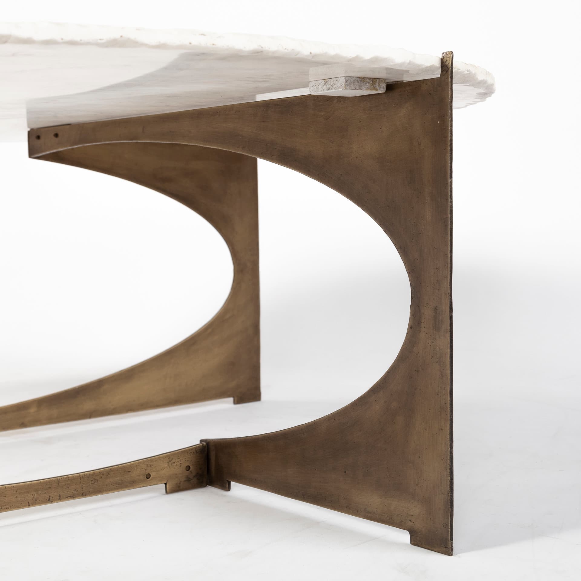 Reinhold 49" Round White Marble Top Gold Metal Base Coffee Table — product photograph