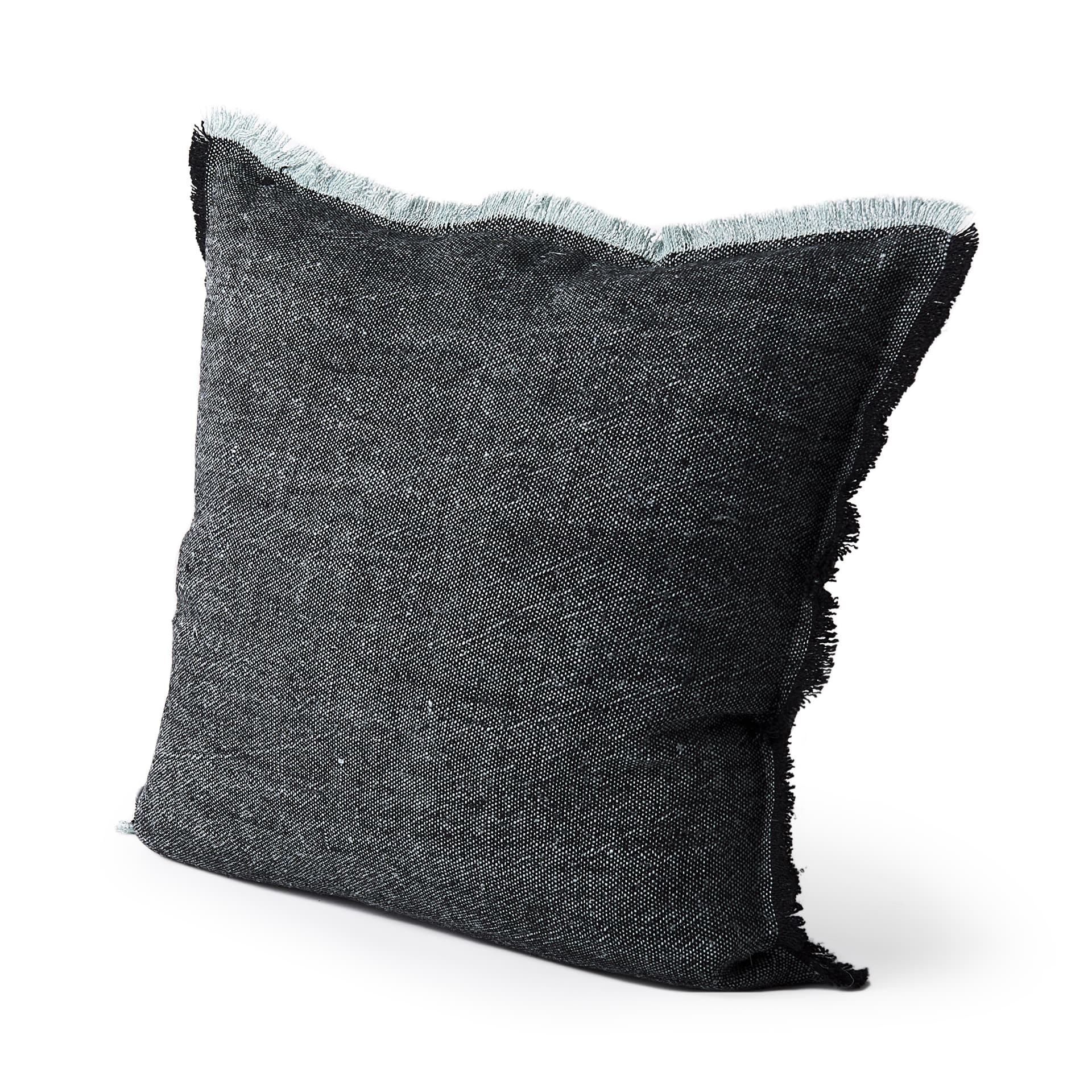 Malia 20x20 Black and Teal Fabric Fringed Pillow Cover — product photograph