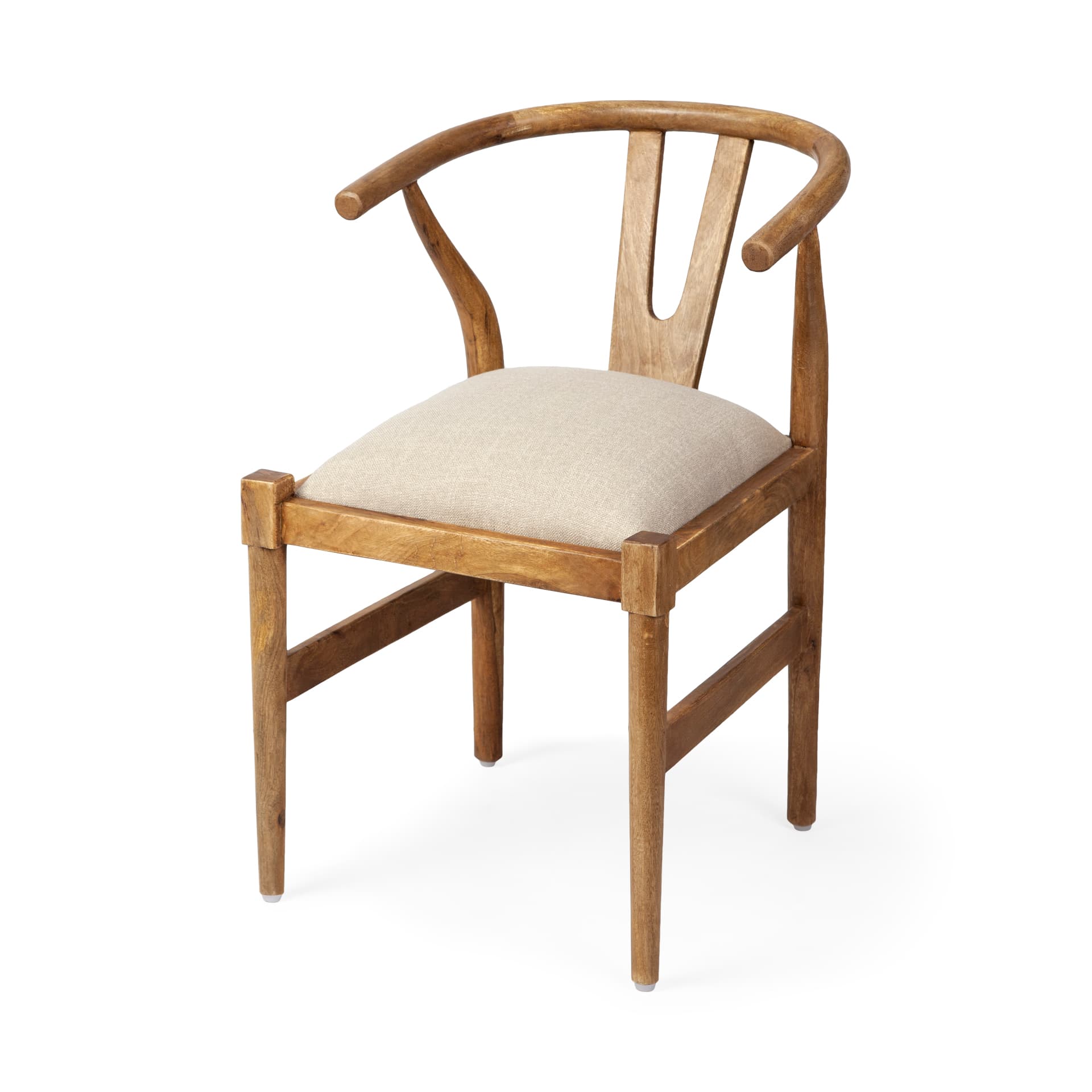 Trixie Curved Back Dining Arm Chair | Cream Fabric w/ Brown Wood — product photograph