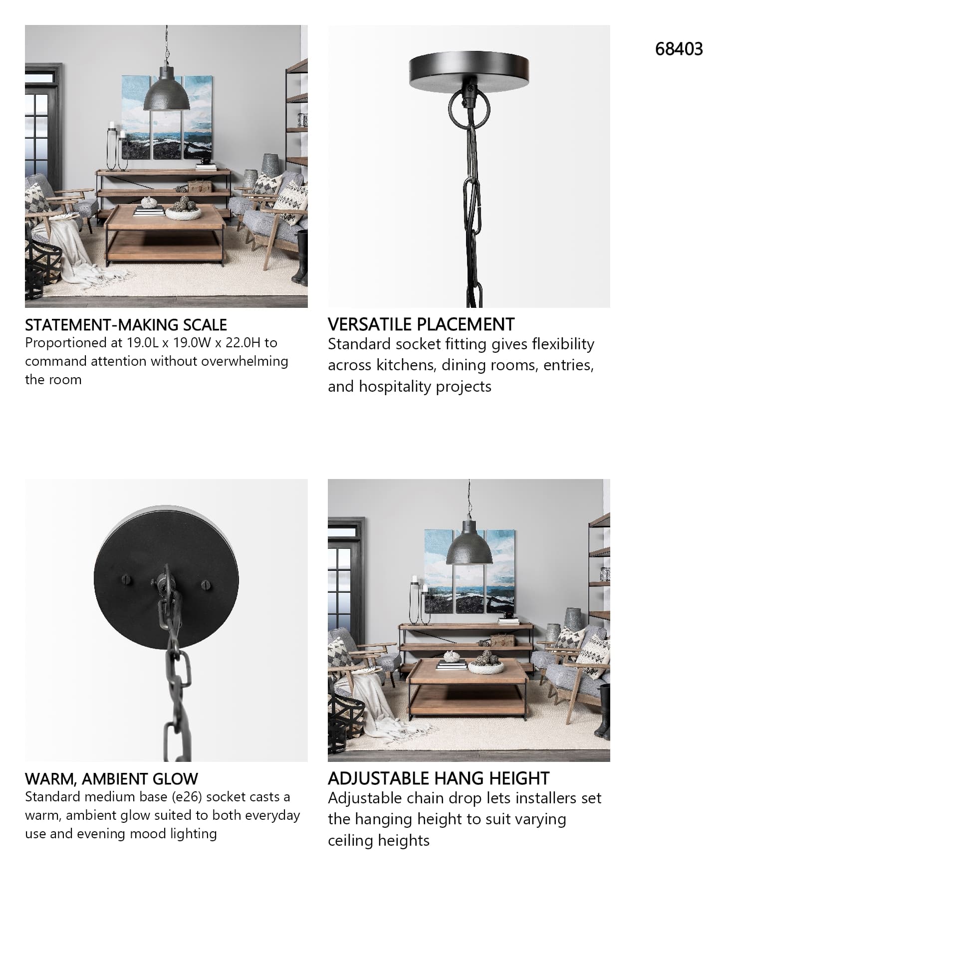 Minerva 19x22 Metallic Gray Hammered Detail Pendant Light — in a styled room