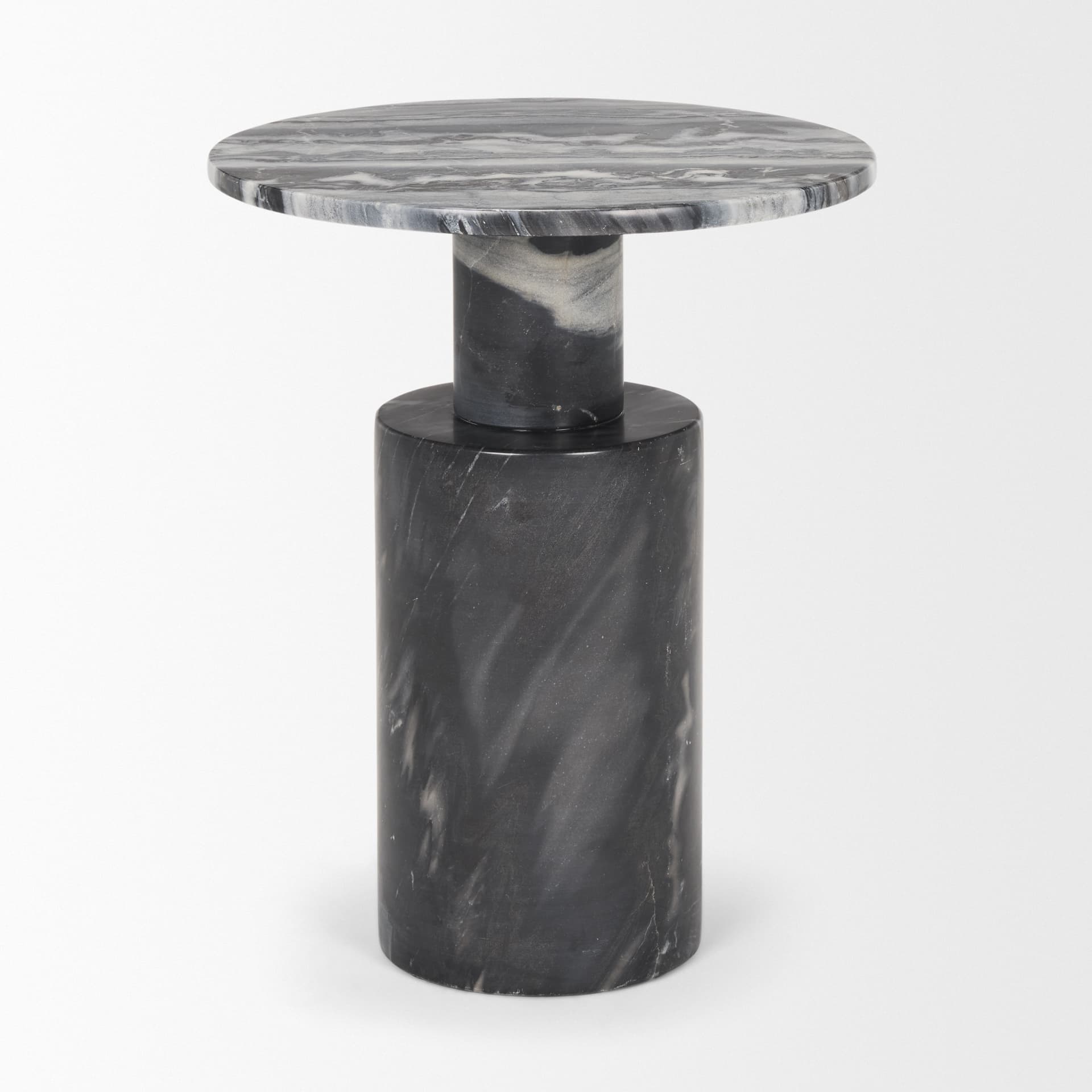 Taite Solid Dark Gray Marble Pedestal Accent Table — product photograph