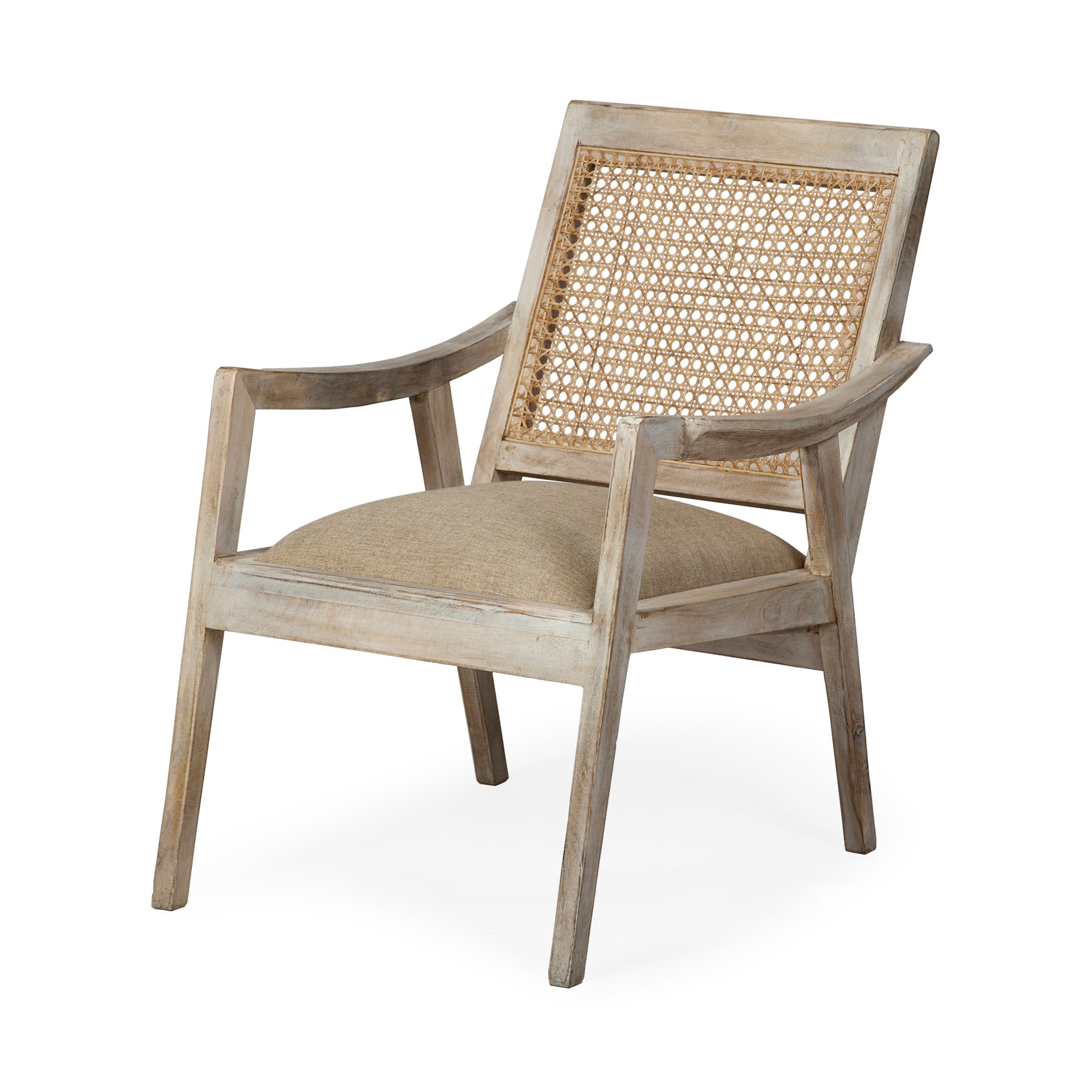 Teryn Cream Linen Seat And Natural Wooden Base w/ Mesh Back Accent Chair — product photograph