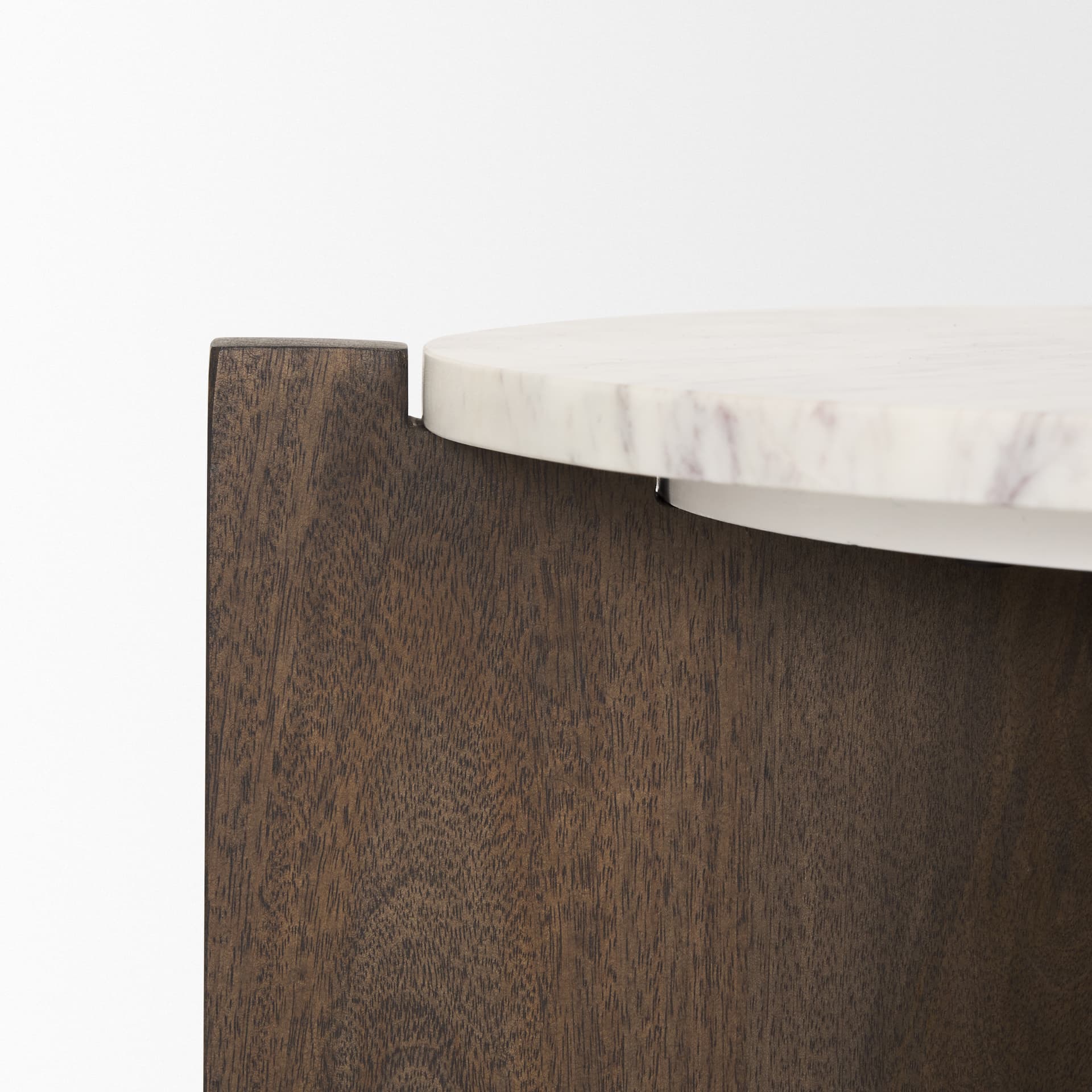 Bianca Dark Brown Wood w/ Marble Round Accent Table — product photograph