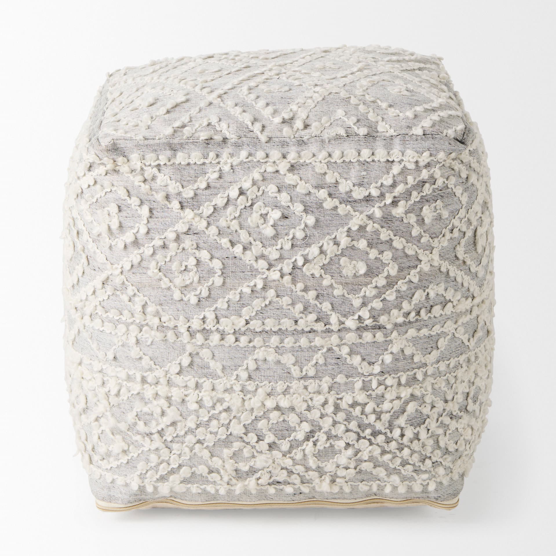 Farida 6.0L x 16.0W x 16.0H Light Gray Wool and Polyester Patterned Pouf — product photograph