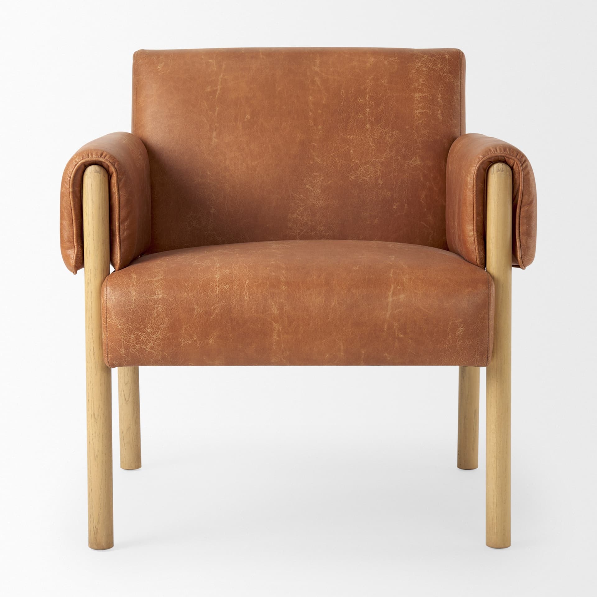 Ashton Brown Vegan Leather w/ Light Wood Accent Chair — product photograph