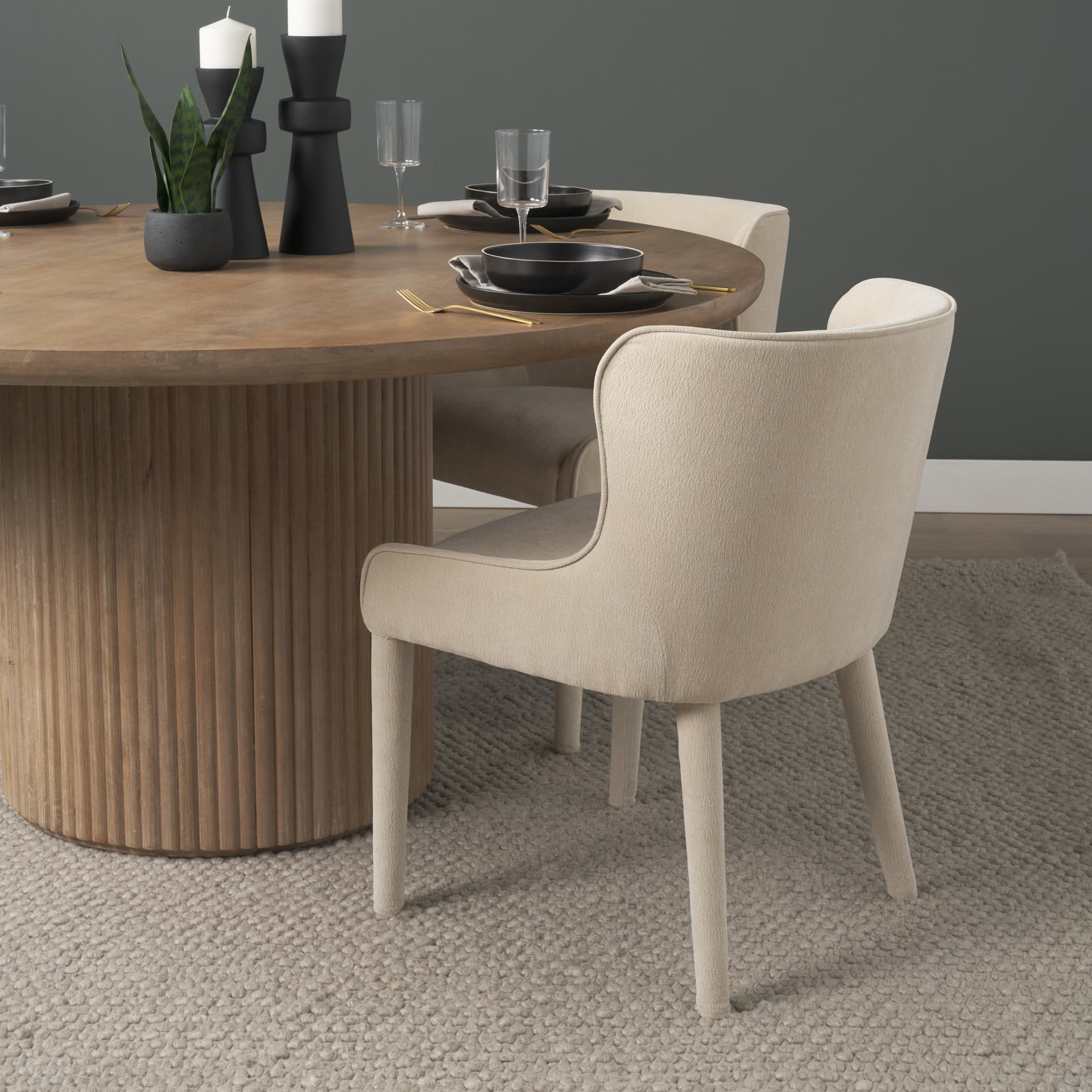 Nolan Wingback Dining Side Chair | Cream Chenille w/ Tapered Wood — product photograph