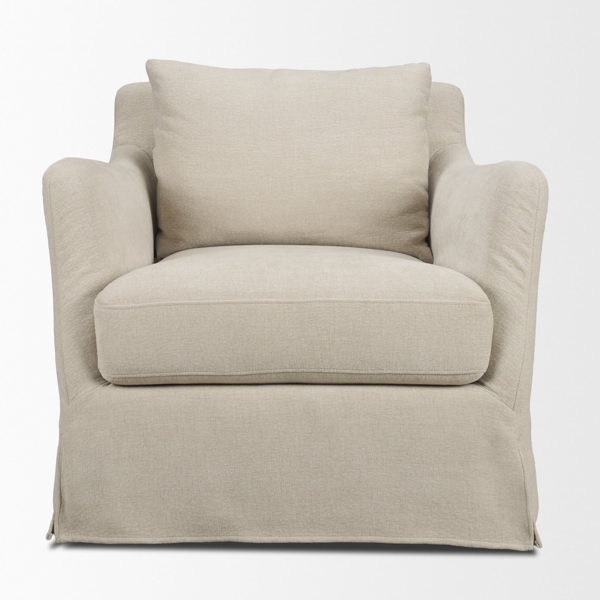 Ellington Slipcovered Slope Arm Swivel Swivel Accent Chair | Cream Fabric — product photograph
