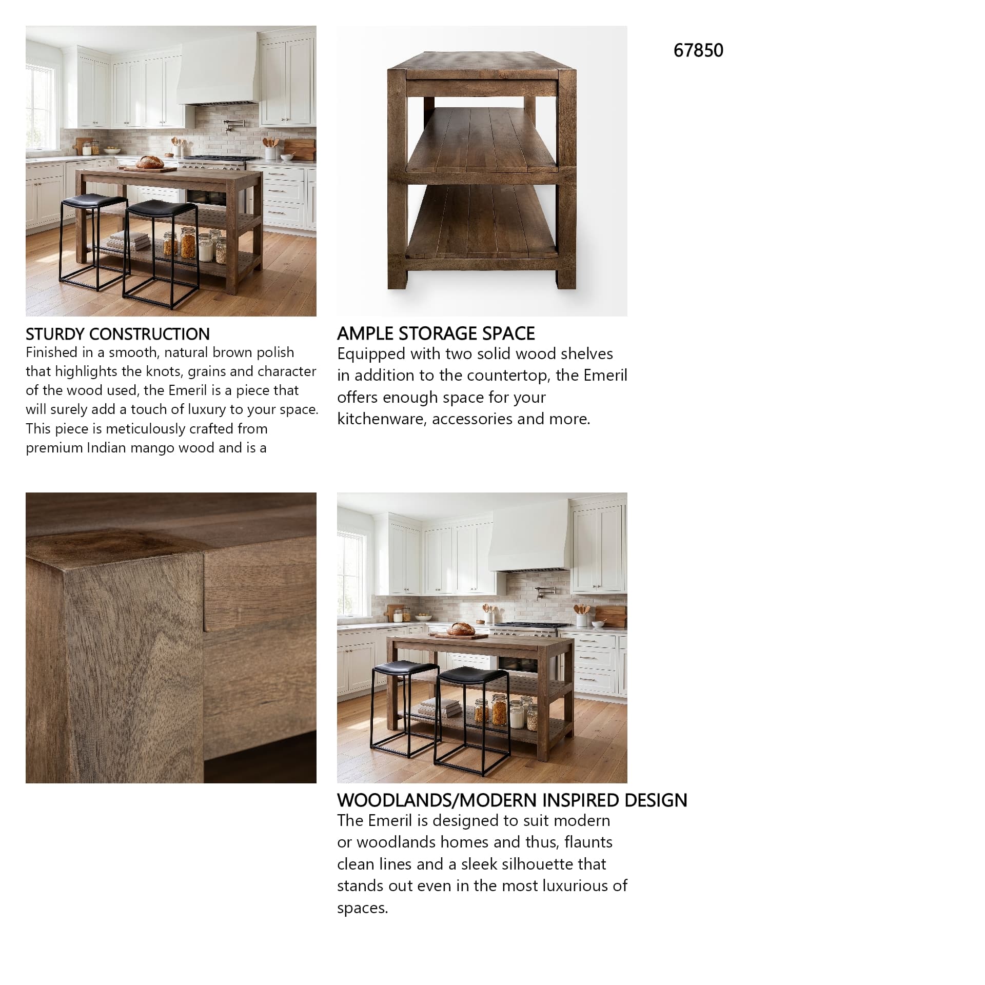 Emeril Brown Solid Wood Two-Tier Smooth Counter Top Kitchen Island — in a styled room
