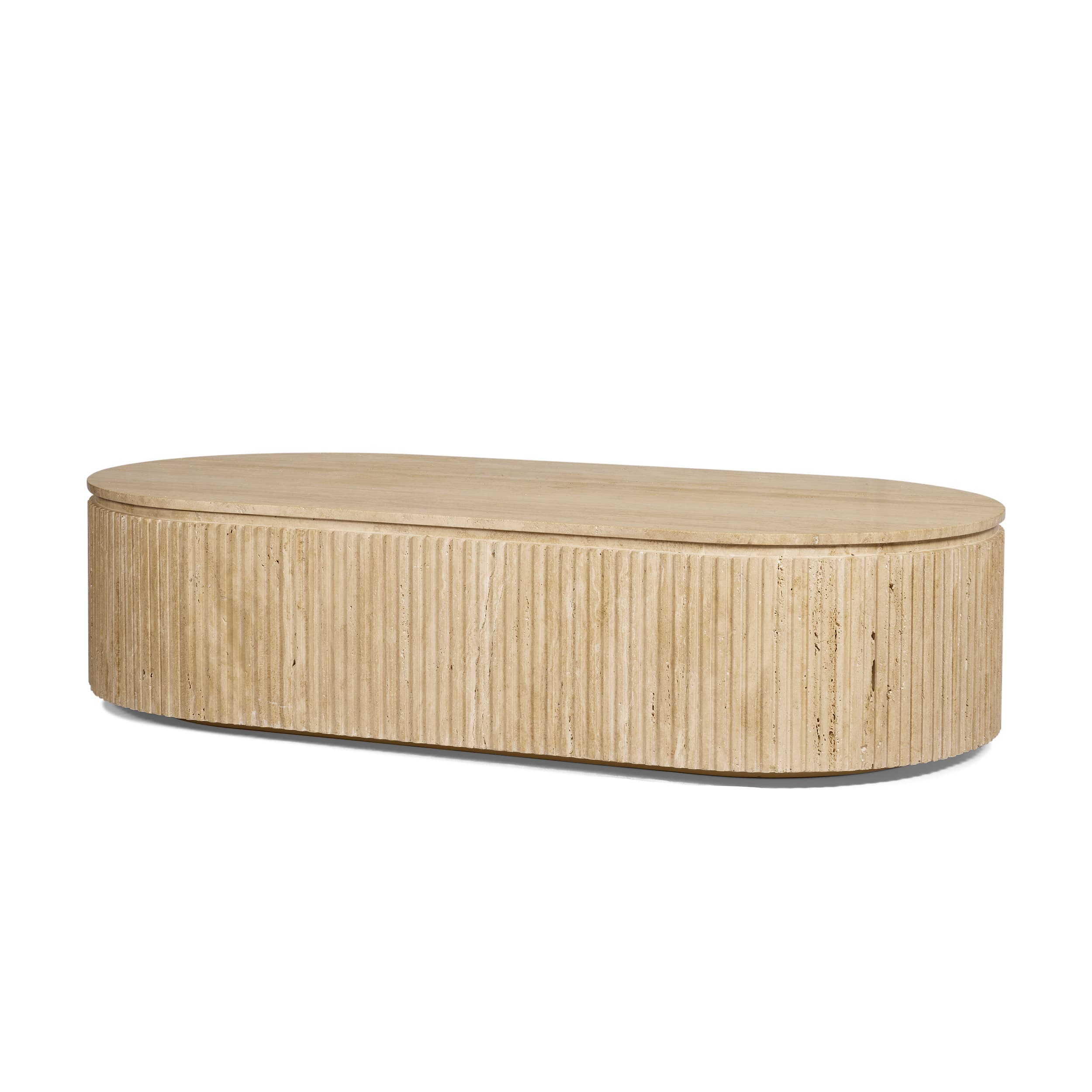 Elara Ribbed Oblong Travertine Coffee Table — product photograph