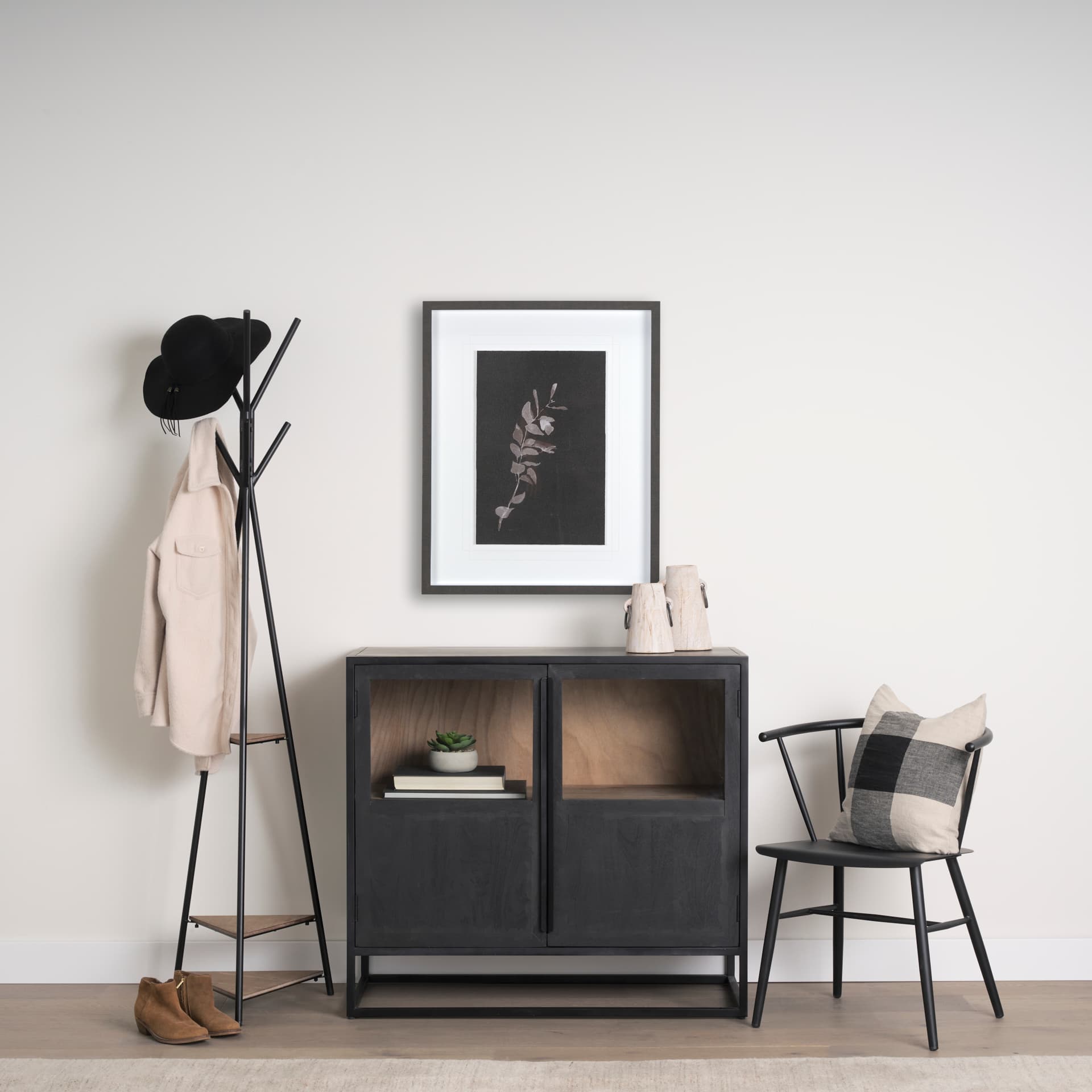 Night Leaves I by Mercana Studio a Hand Embellished Textured Framed Art Print Matted under Glass — in a styled room