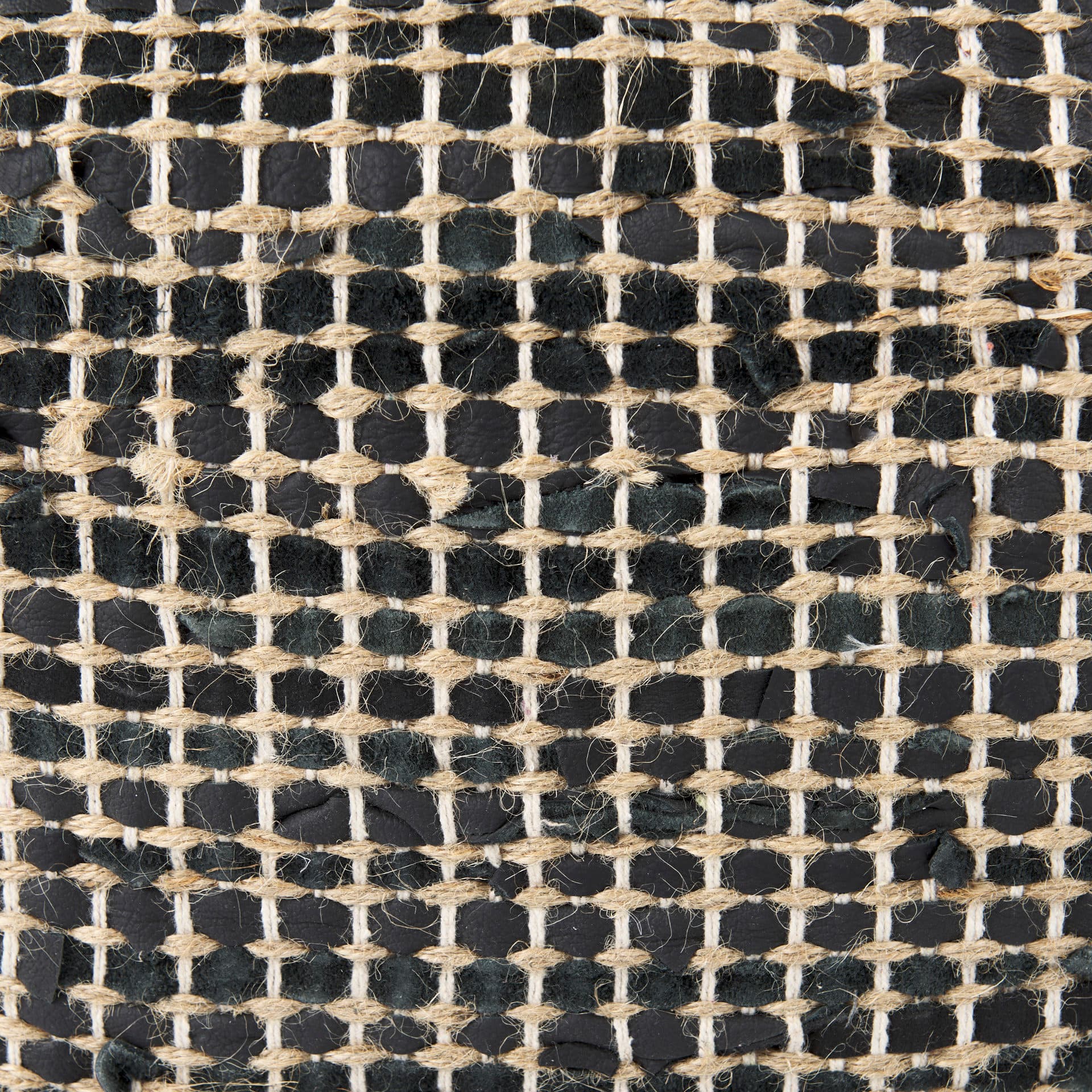 Aalia 16.0L x 16.0W x 16.0H Charcoal Leather and Jute Pouf — product photograph