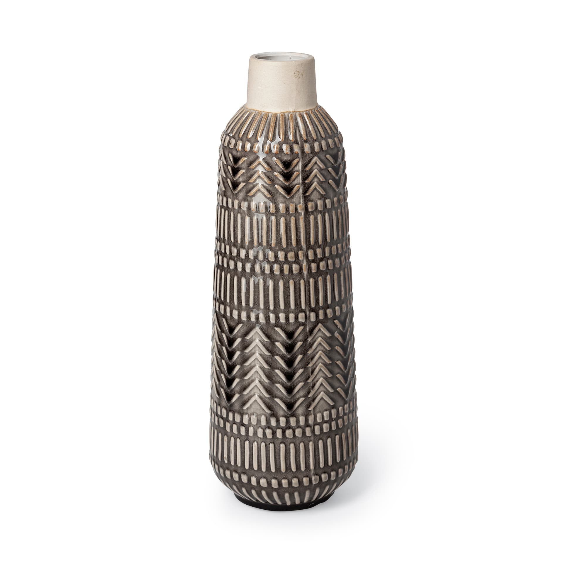 Riker III Large Dark Gray Cream Ceramic Vase — product photograph