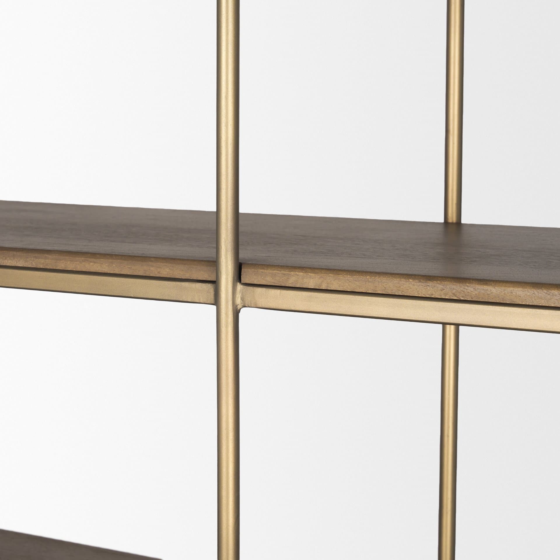 Baron 4-Door Dark Brown Wood w/ Antique Brass Metal Open Shelving Unit — product photograph