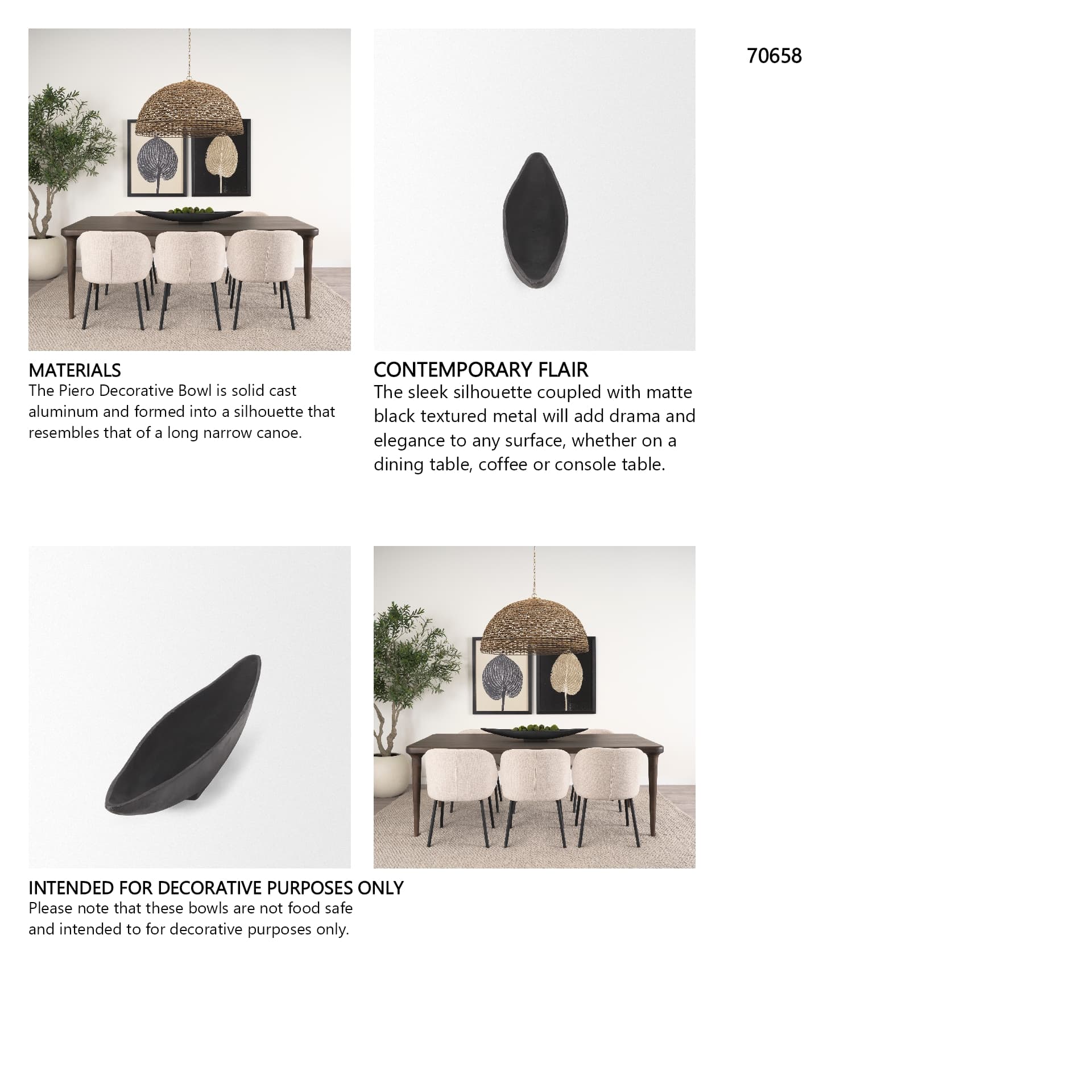 Piero Large Matte Black Metal Decorative Bowl — in a styled room