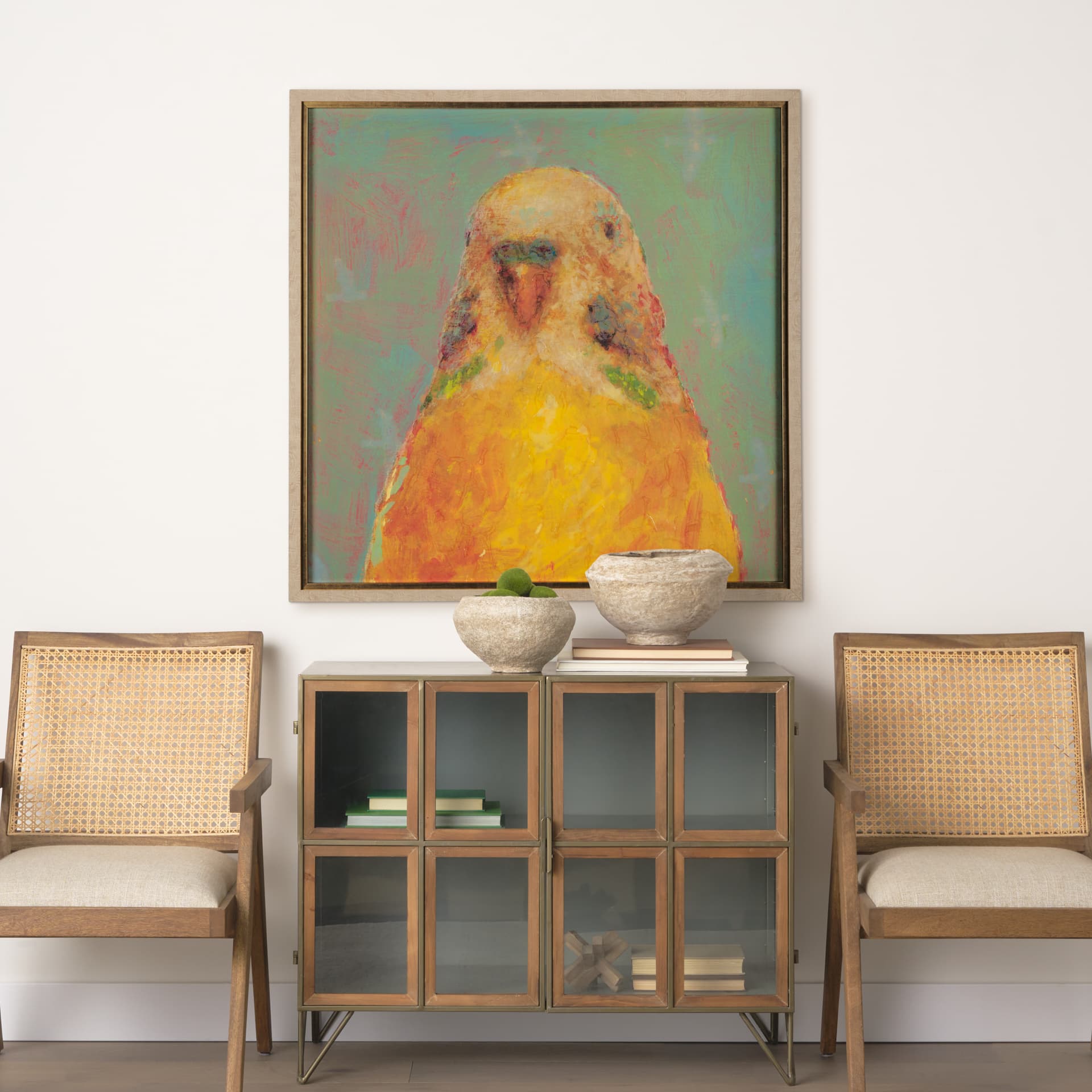 Pop Birds - Flit by Mercana Studio a Hand Embellished Textured Framed Art Print Matted under Glass — product photograph