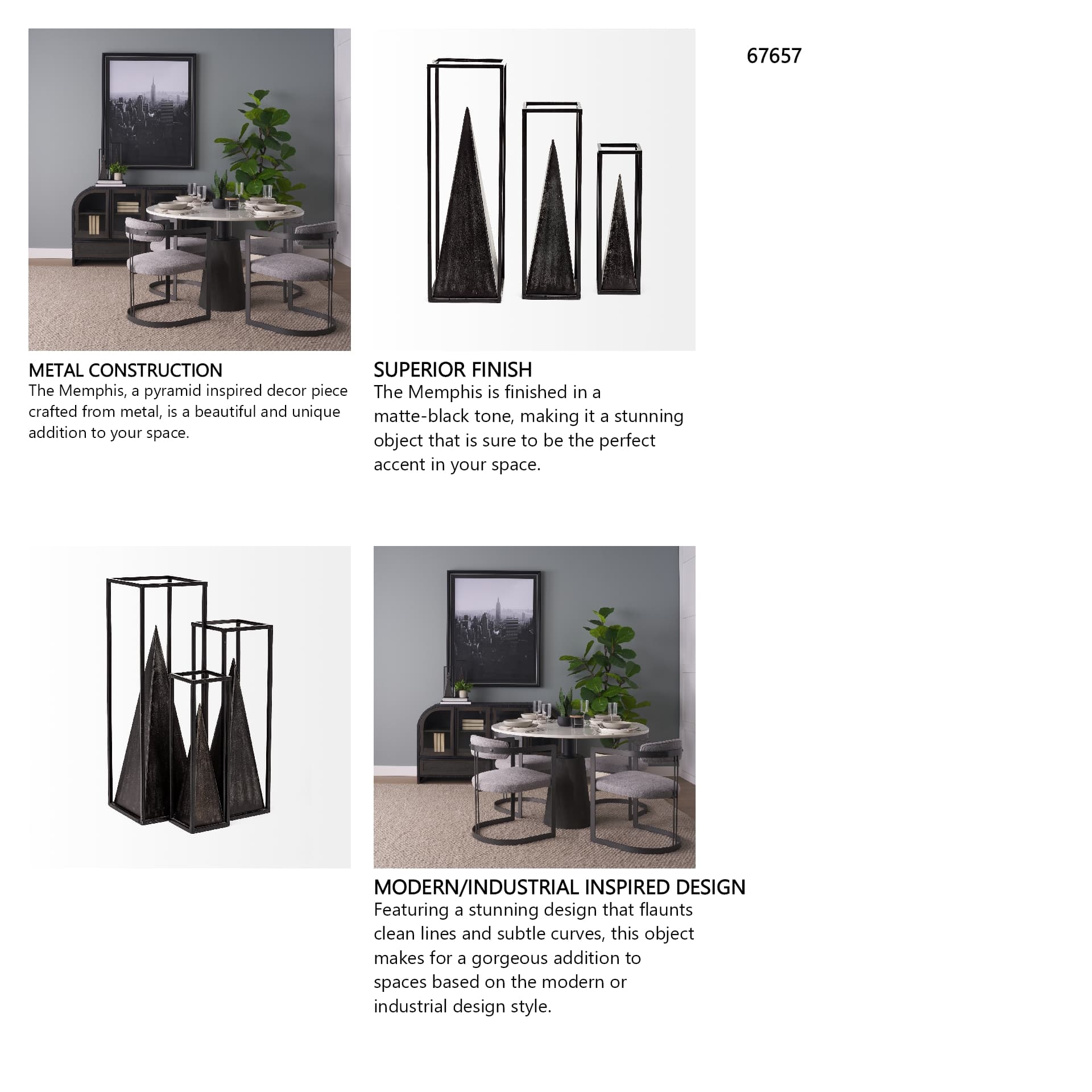 Memphis II (Medium) 4L x 4W Black Metal Pyramid In A Square Frame — in a styled room