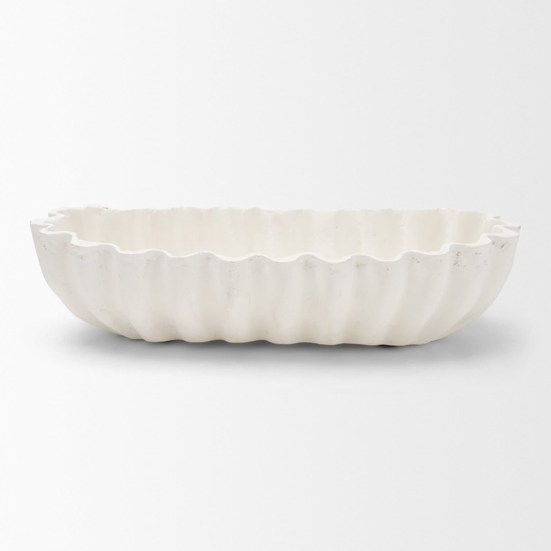 Camelia Large Fluted White Paper Mache Round Centerpiece Bowl — product photograph