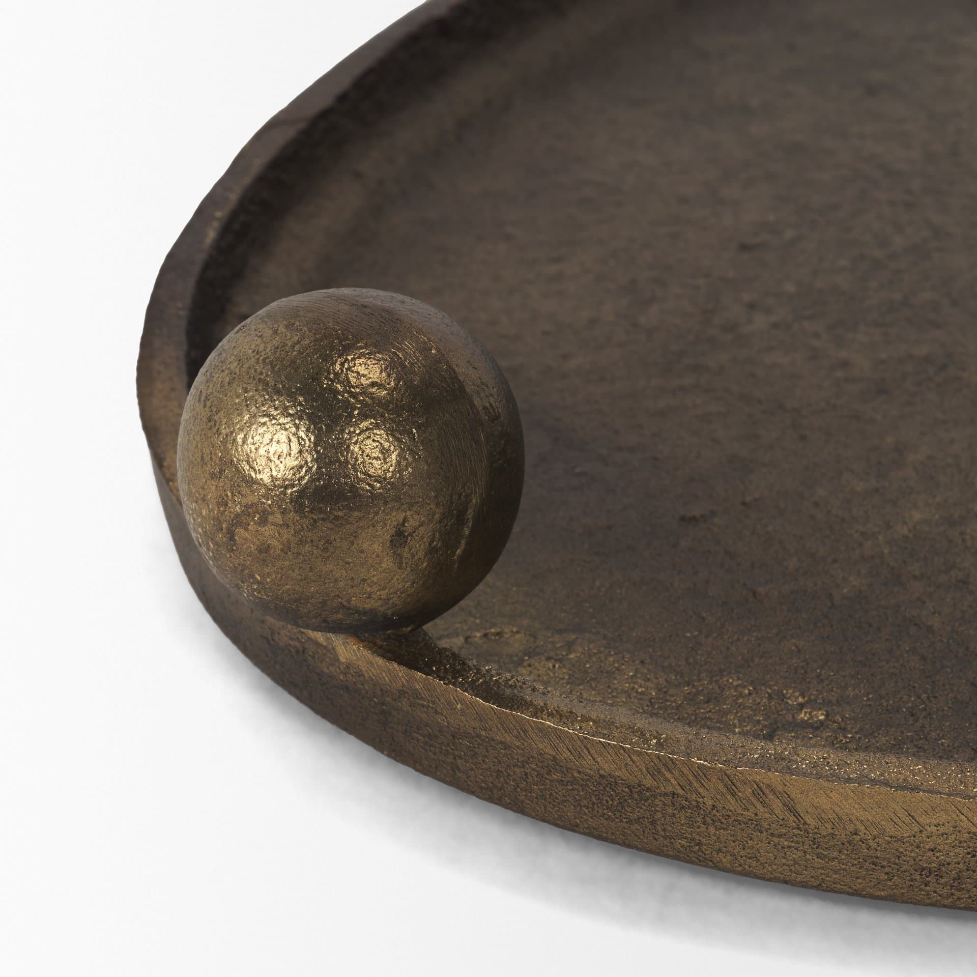 Jianna Small Oval Textured Antiqued Gold Metal Tray with Handles — product photograph