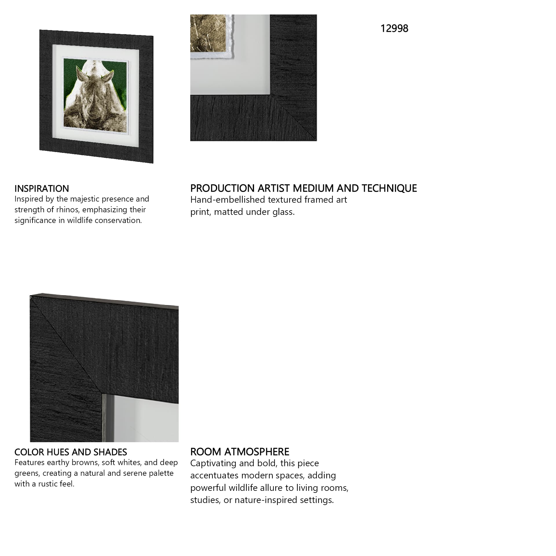 Rhino Green by Mercana Studio a Hand Embellished Textured Framed Art Print Matted under Glass — in a styled room