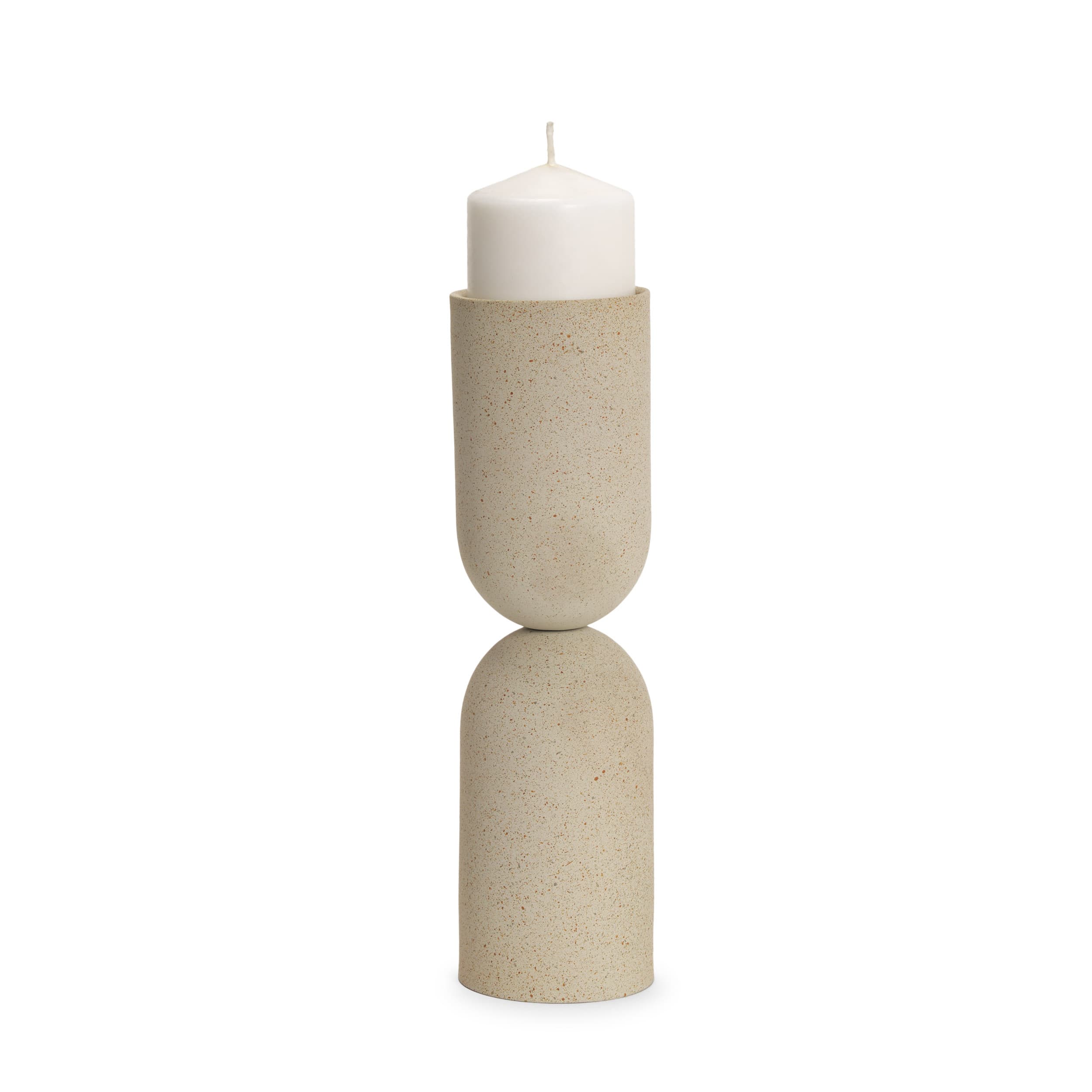 Qamra Tall Beige Textured Metal Pillar Candle Holder Candle Holder — product photograph