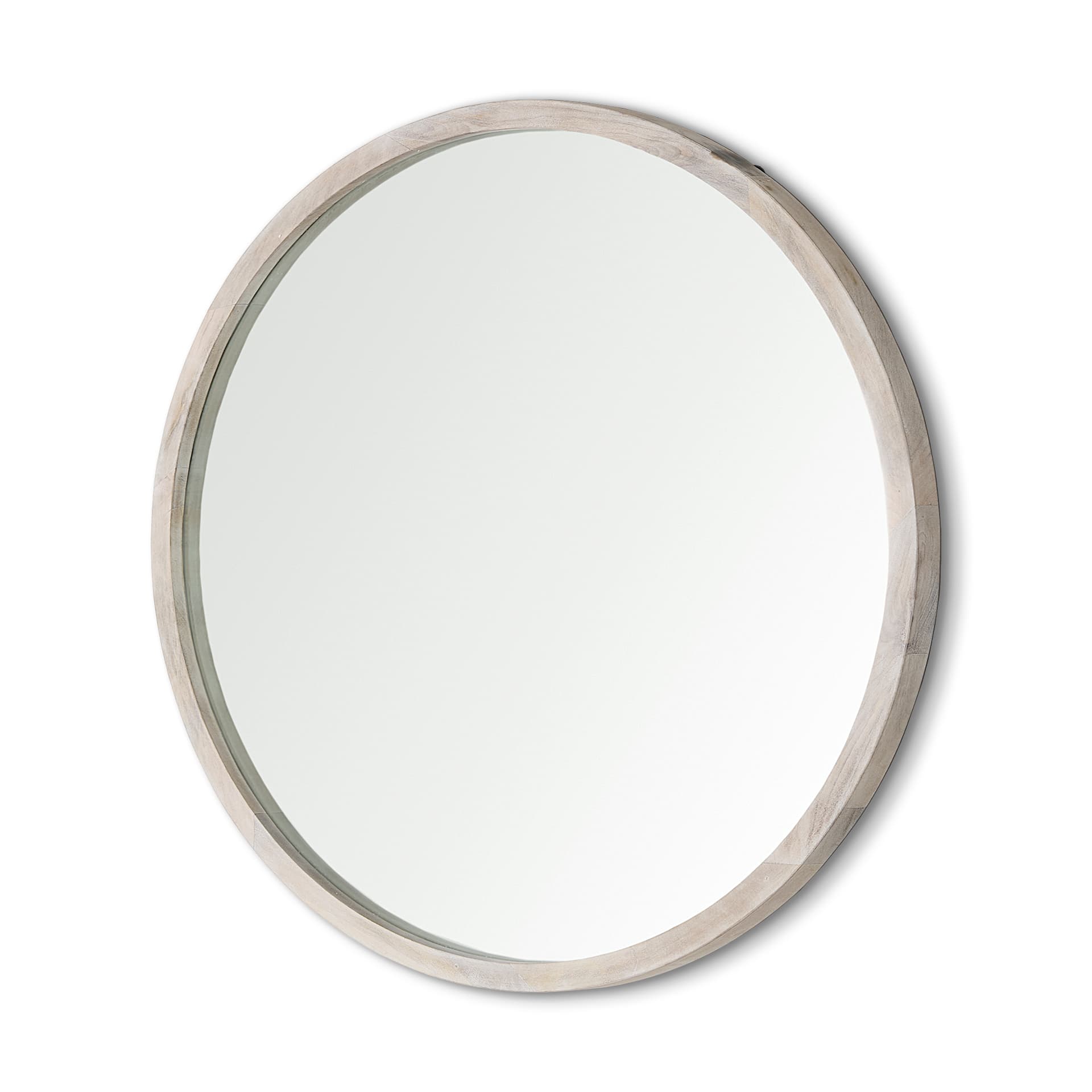 Gambit 46" Round White Wash Wood Frame Wall Mirror — product photograph