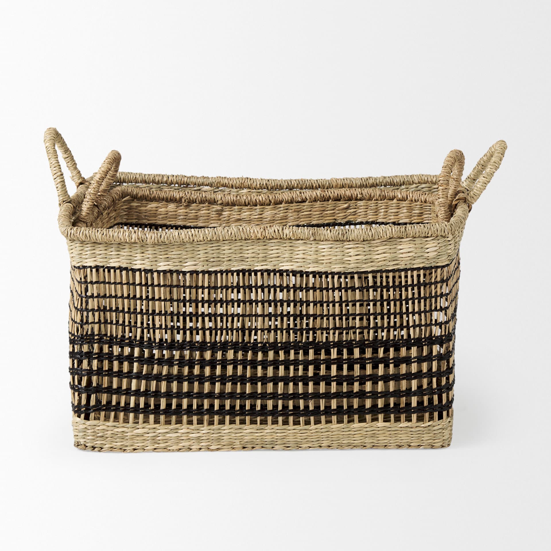 Nia (Set of 2) Light Brown Seagrass Rectangular Basket with Handles — product photograph
