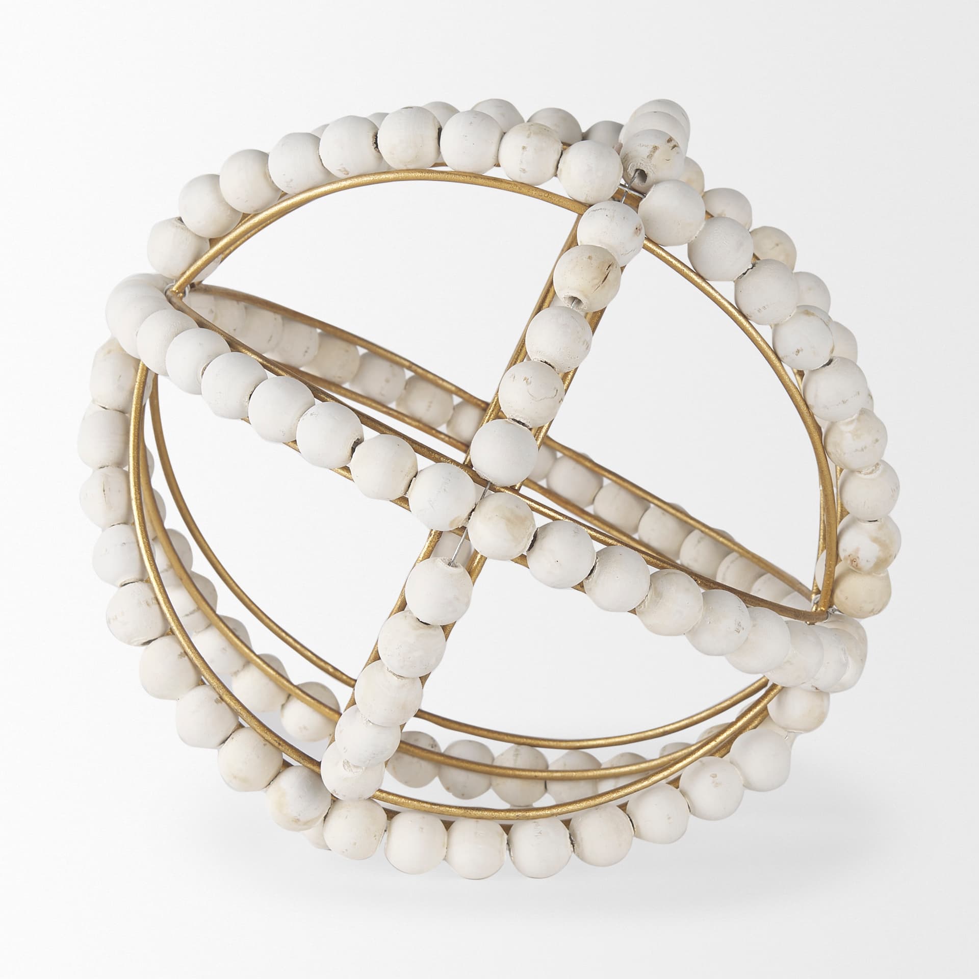 Espanlade II Large 11L x 11W White Wooden Beaded Orb — product photograph