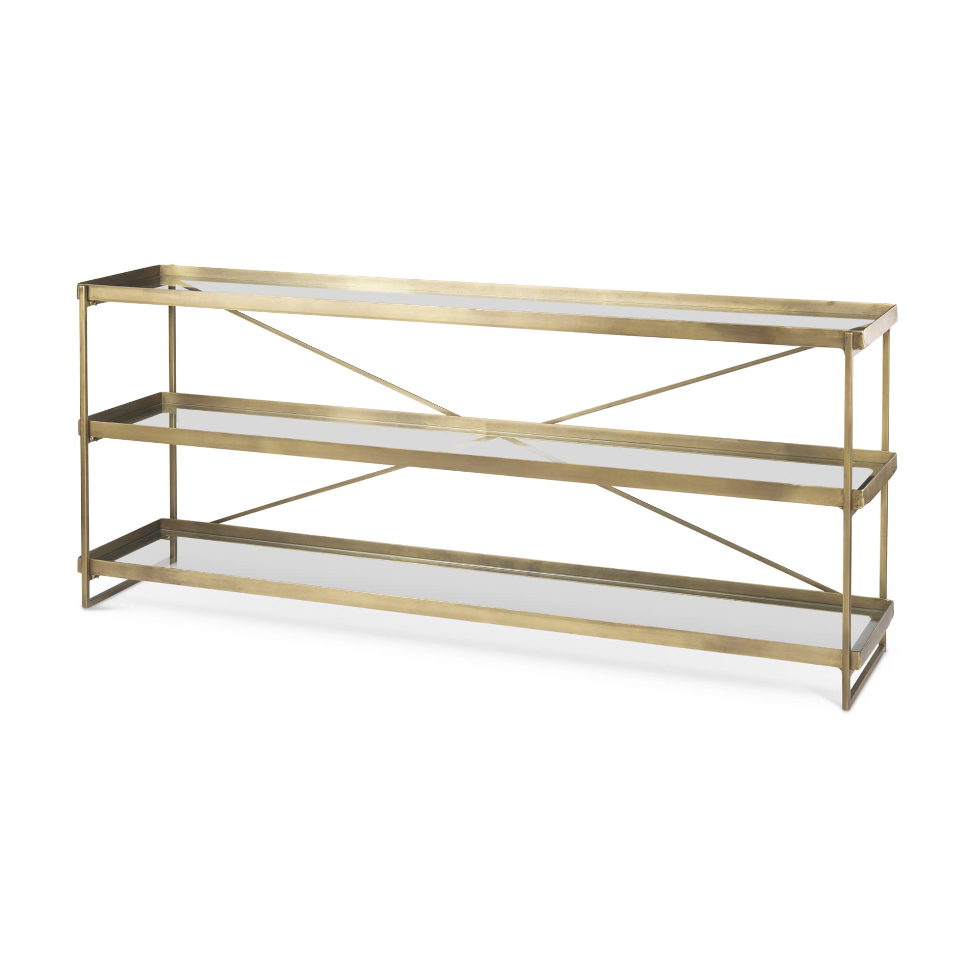 Trey 72.0L x 16.0W x 30.0H Gold Metal W/Glass Console Table — product photograph