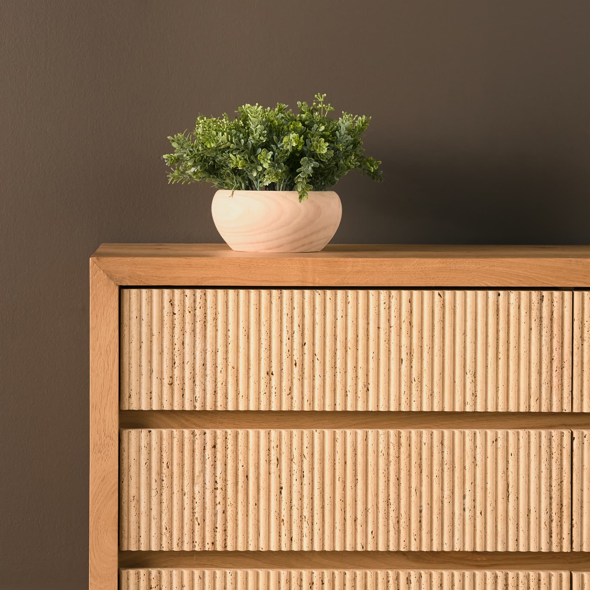 Travona Oak Wood w/ Travertine 6 Drawer Dresser — product photograph