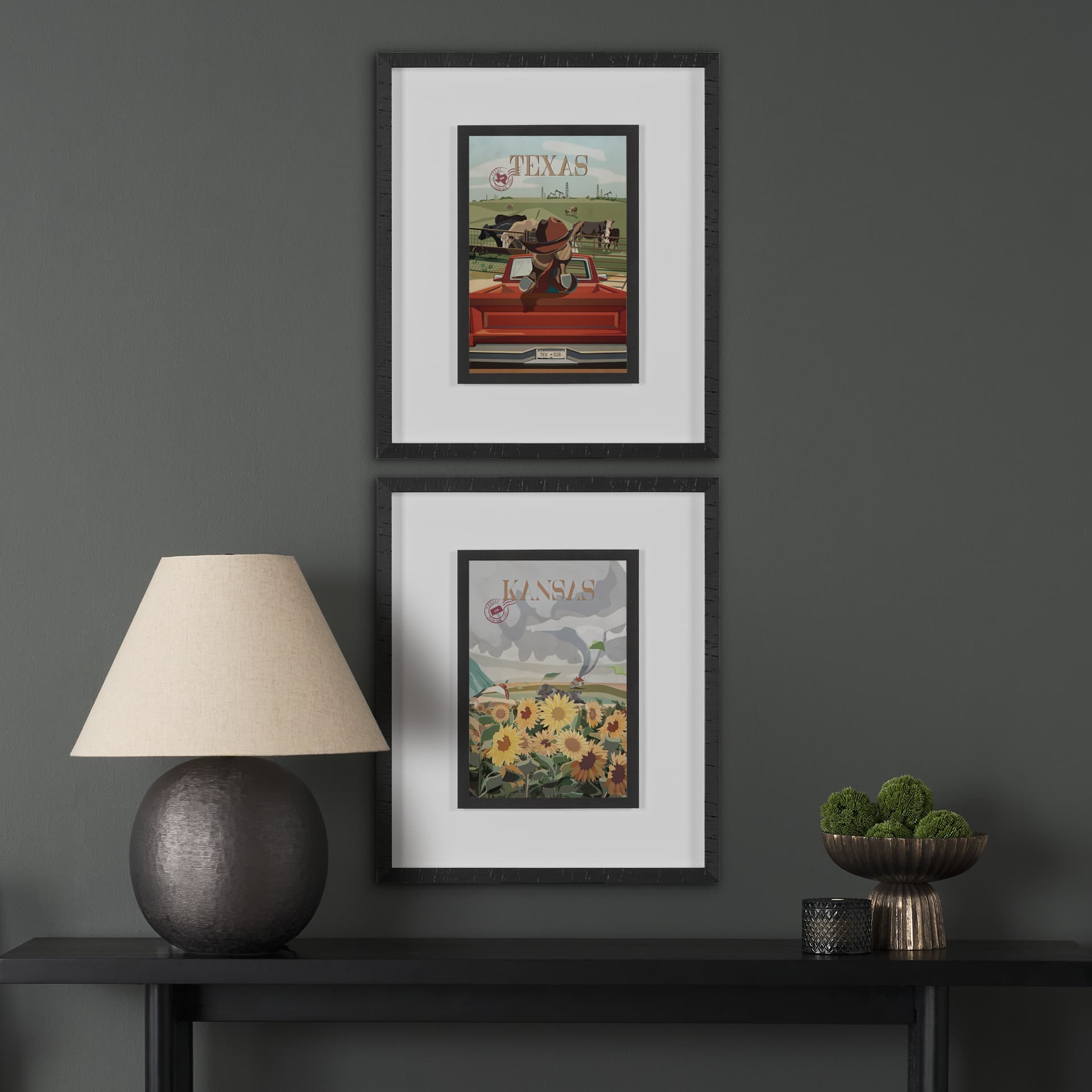 Kansas Go USA (M) by Mercana Studio a Framed Art Print Matted under Glass — in a styled room