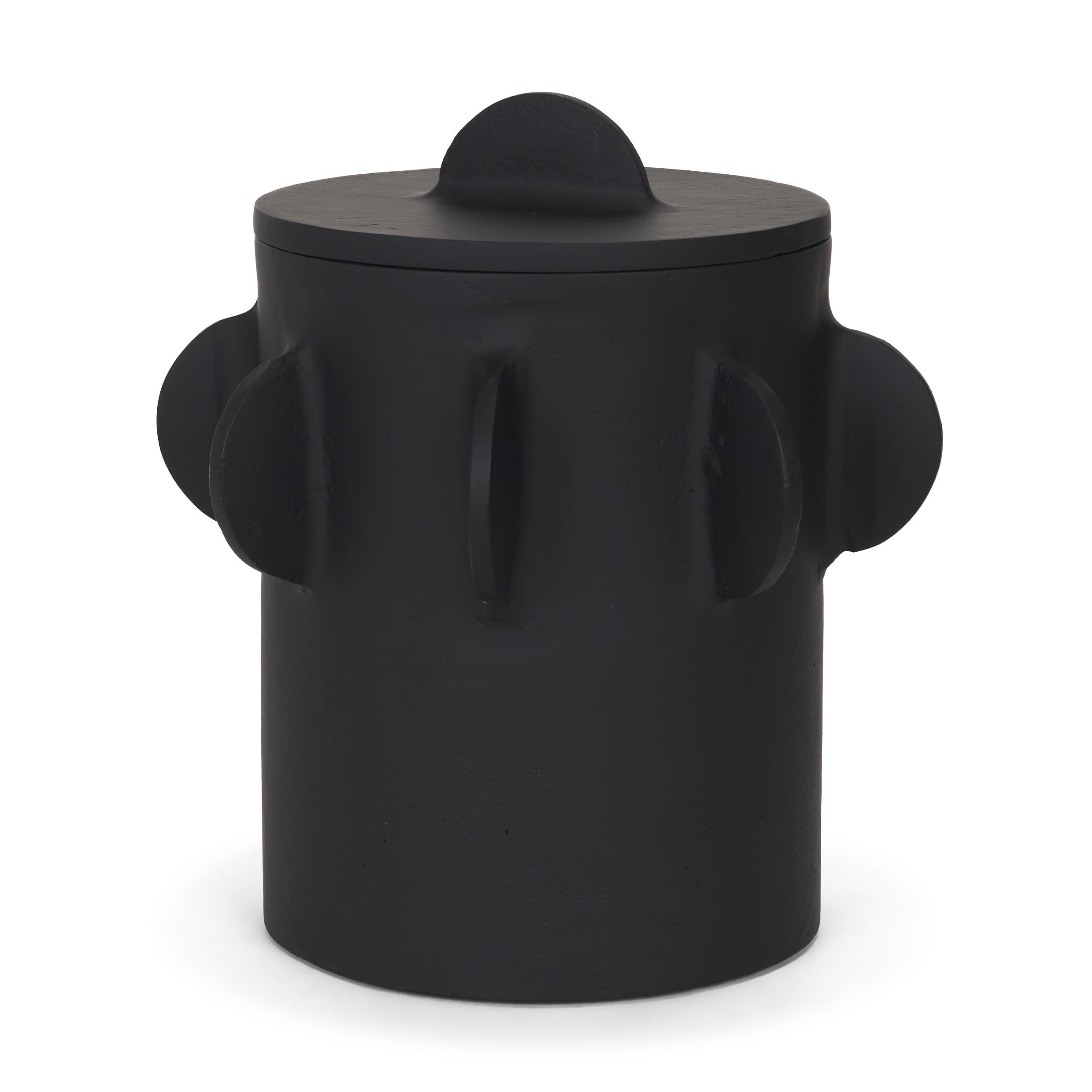 Deacon Large Matte Black Metal Canister with Sculptural Handles — product photograph