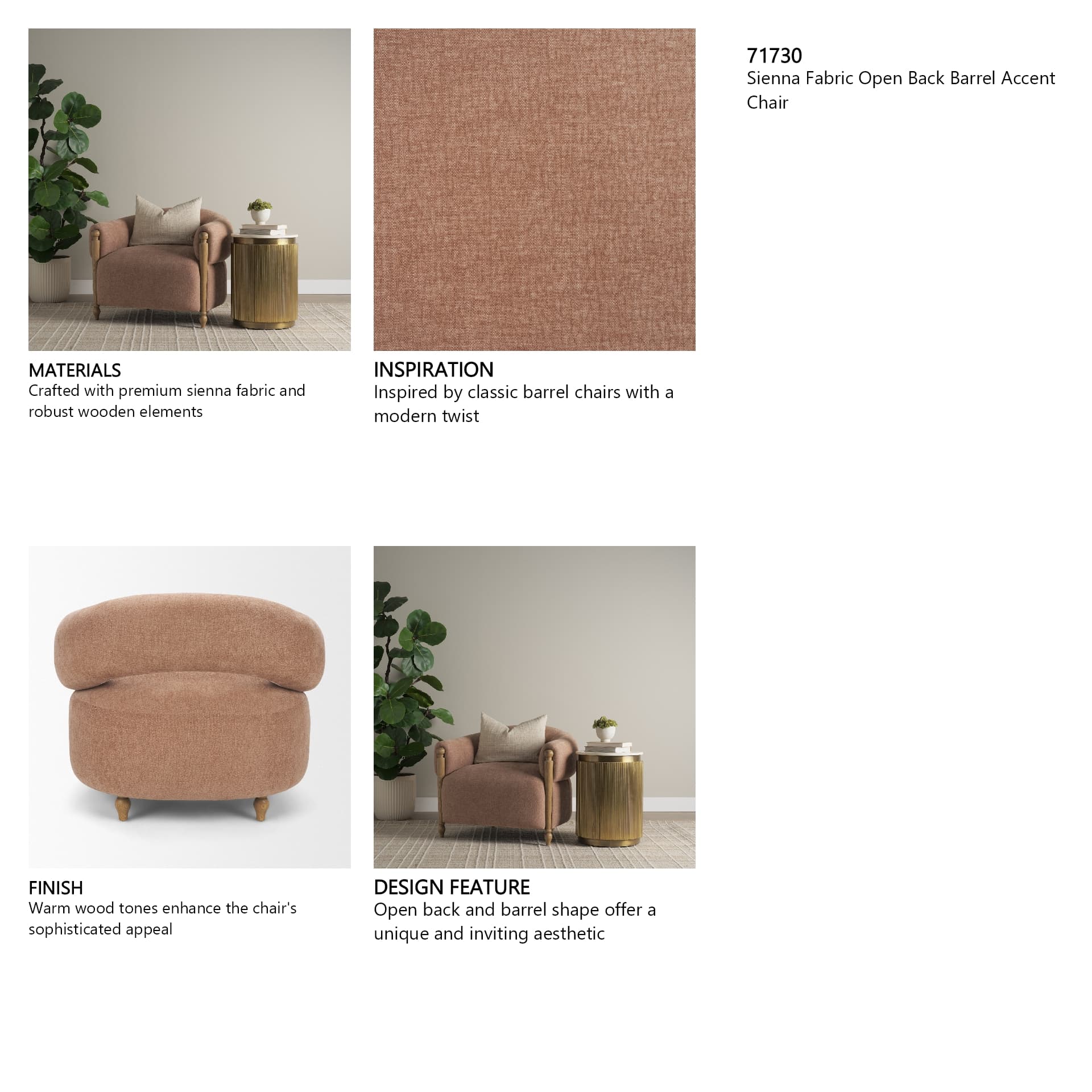 Margaux Sienna Fabric Open Back Barrel Accent Chair — product photograph
