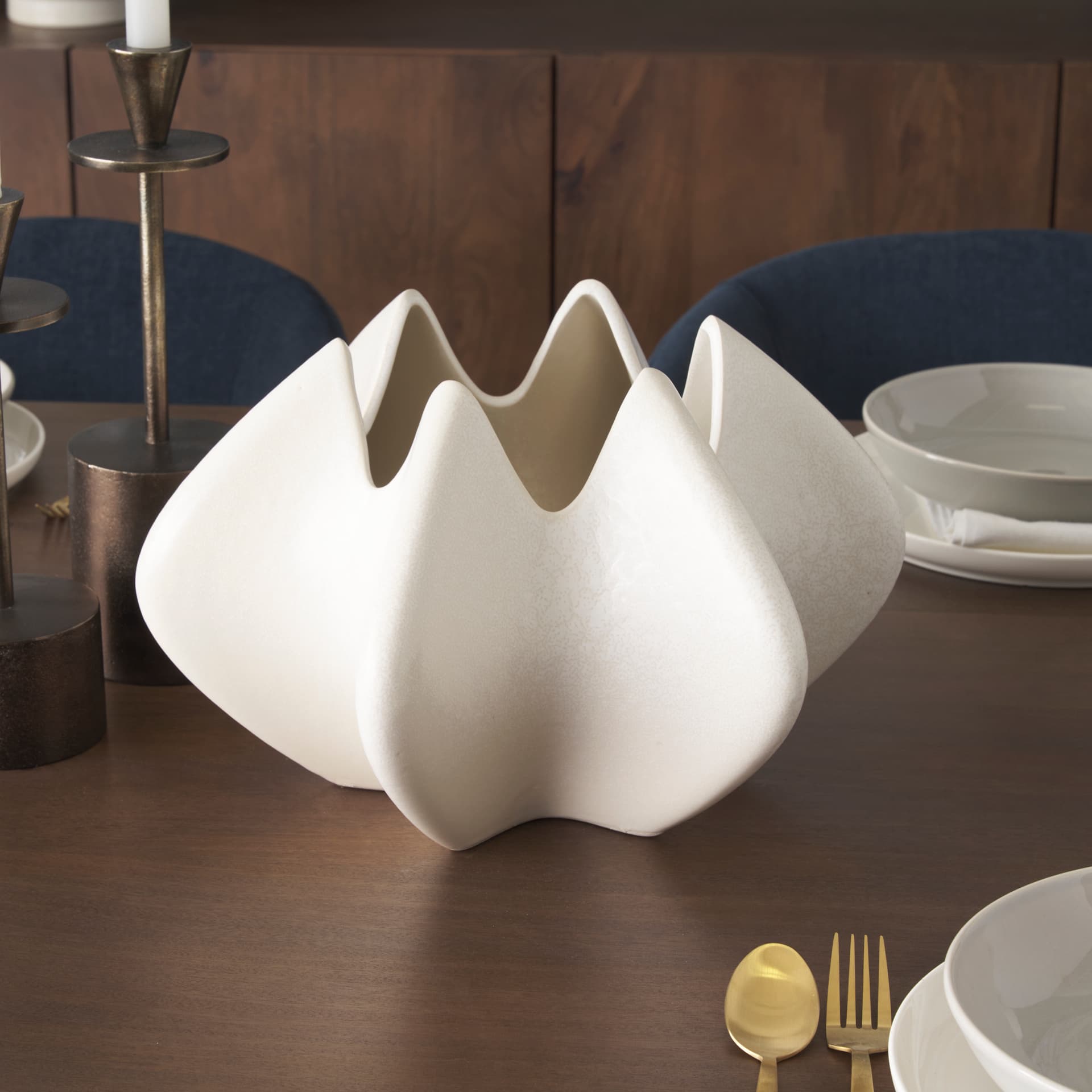 Ulrich Sculptural Cream Glazed Ceramic Vase — in a styled room