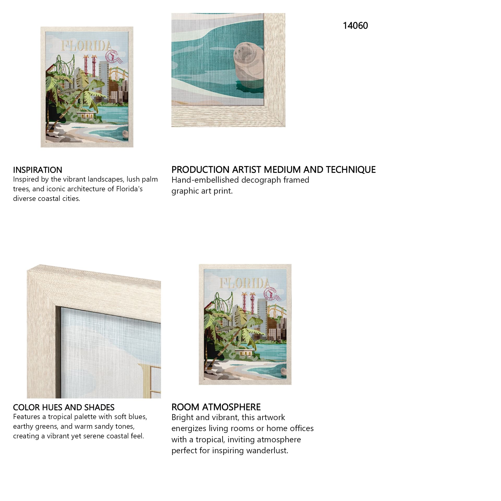 Florida Go USA (L) by Mercana Studio a Hand Embellished Decograph Framed Art Print — in a styled room