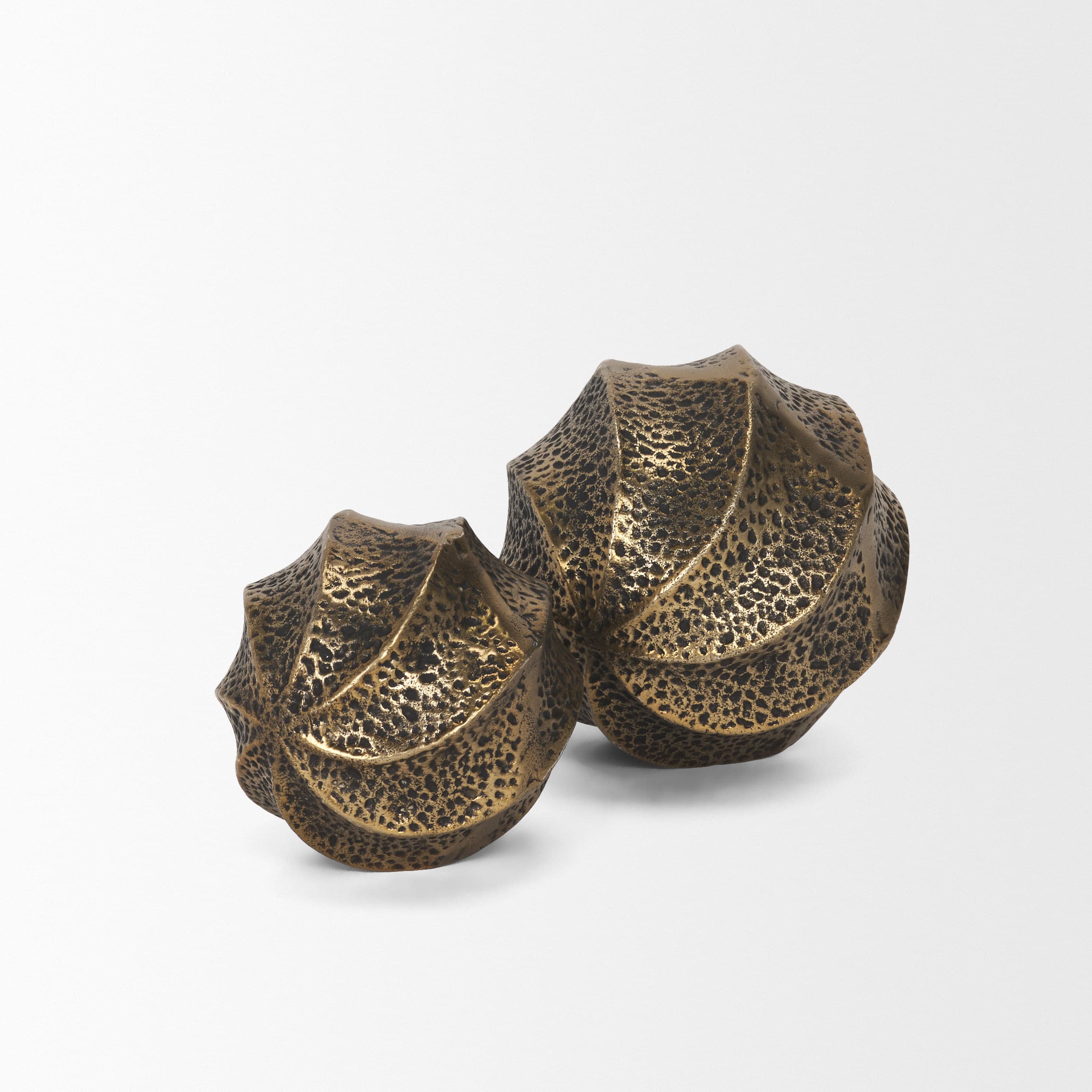 Imani Large Sculptural Textured Antiqued Gold Metal Decorative Orb Object — product photograph