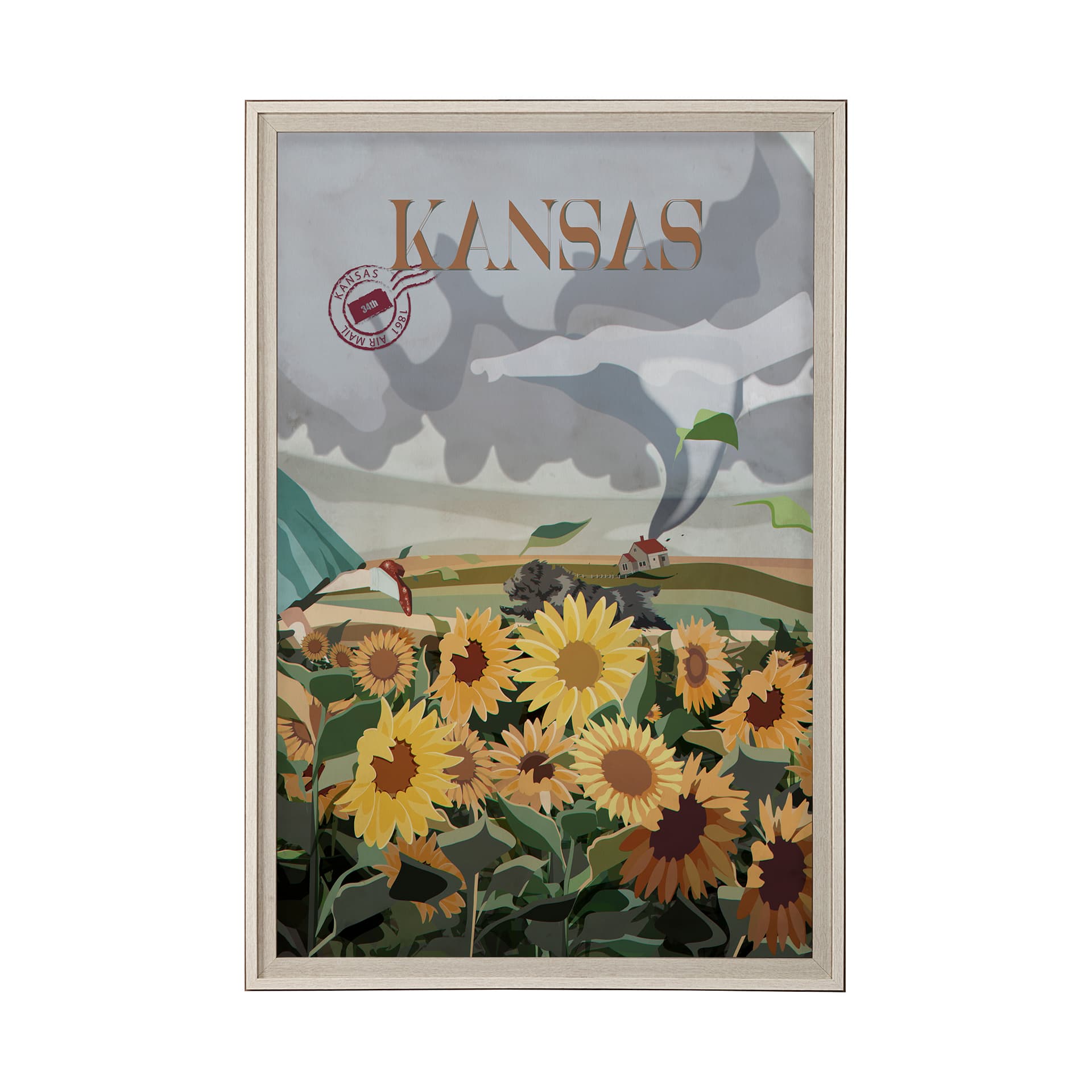 Kansas Go USA (XL) by Mercana Studio a Hand Embellished Decograph Framed Art Print under Glass — product photograph
