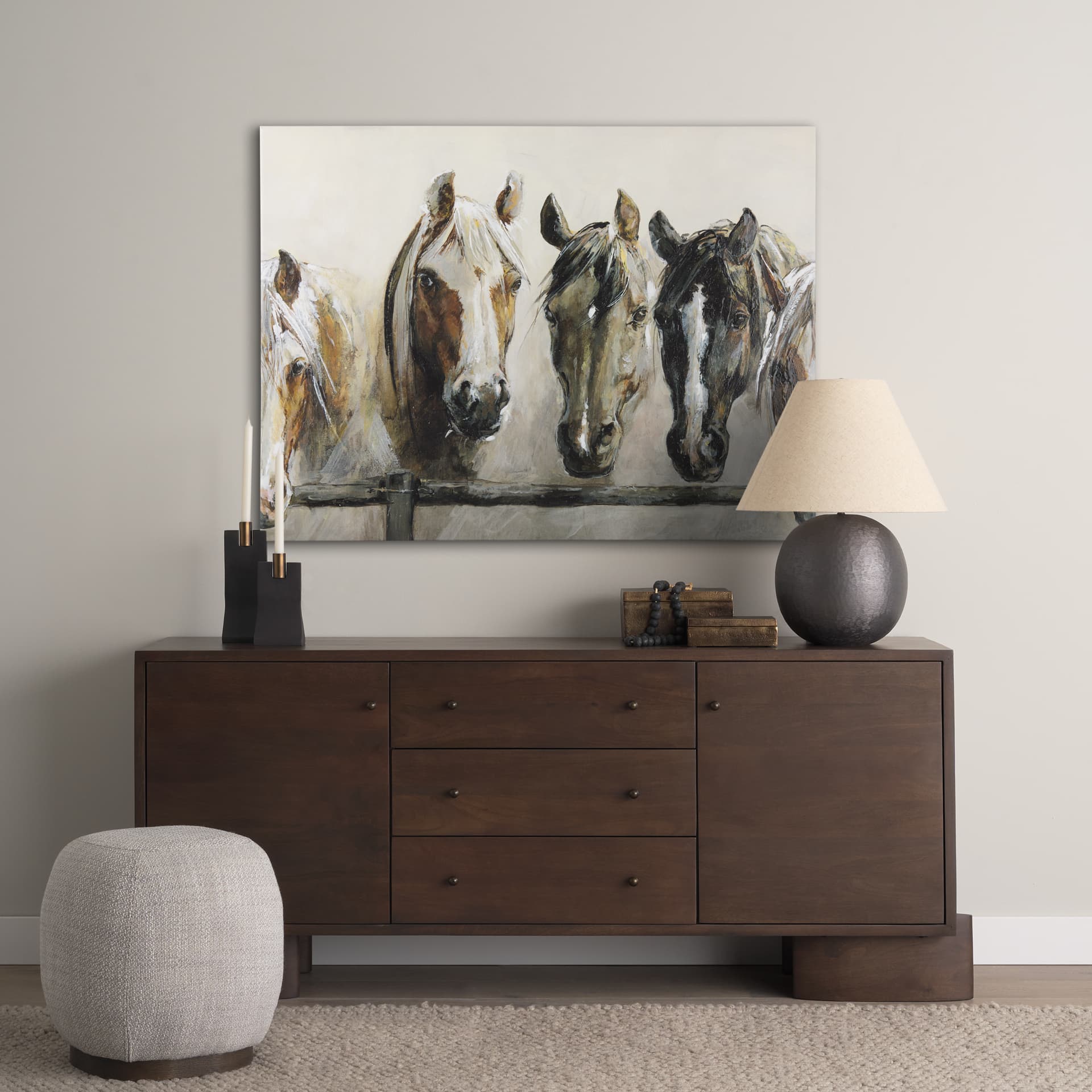 Horses by Natali a Hand Embellished Textured Canvas — in a styled room