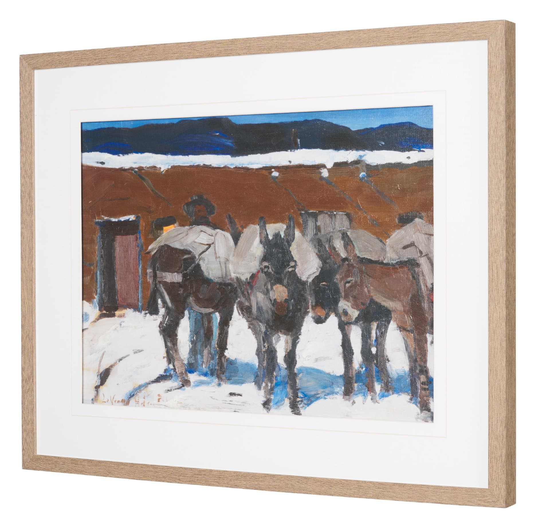 Prospector with Burros by LaVerne Nelson Black Hand-Embellished Framed Artwork Matted under Glass — product photograph